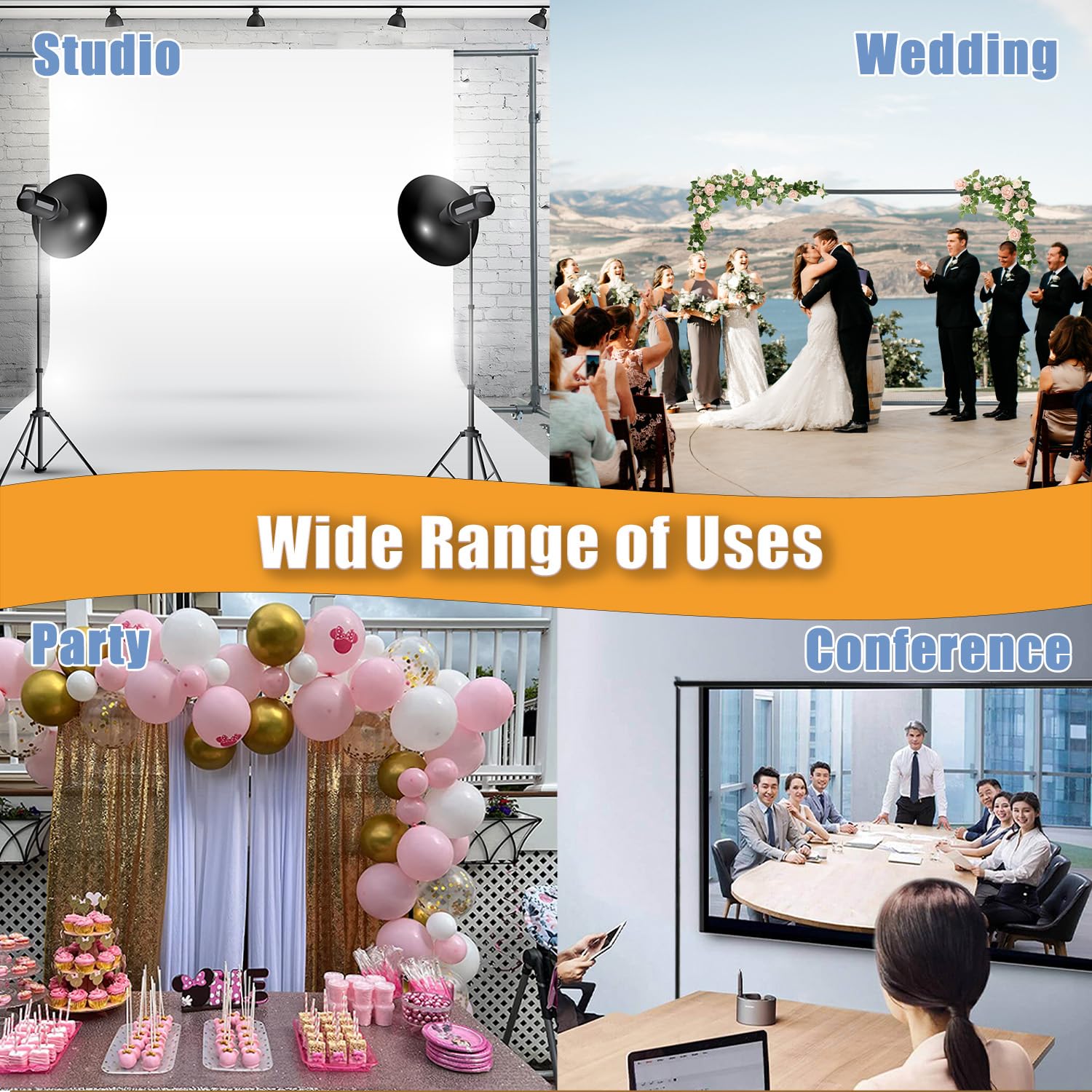 Versatile Heavy Duty Backdrop Stand, With Wheels, 10 * 7Ft Adjustable Photo Background Stand, Banner Backdrop Stand For Parties/