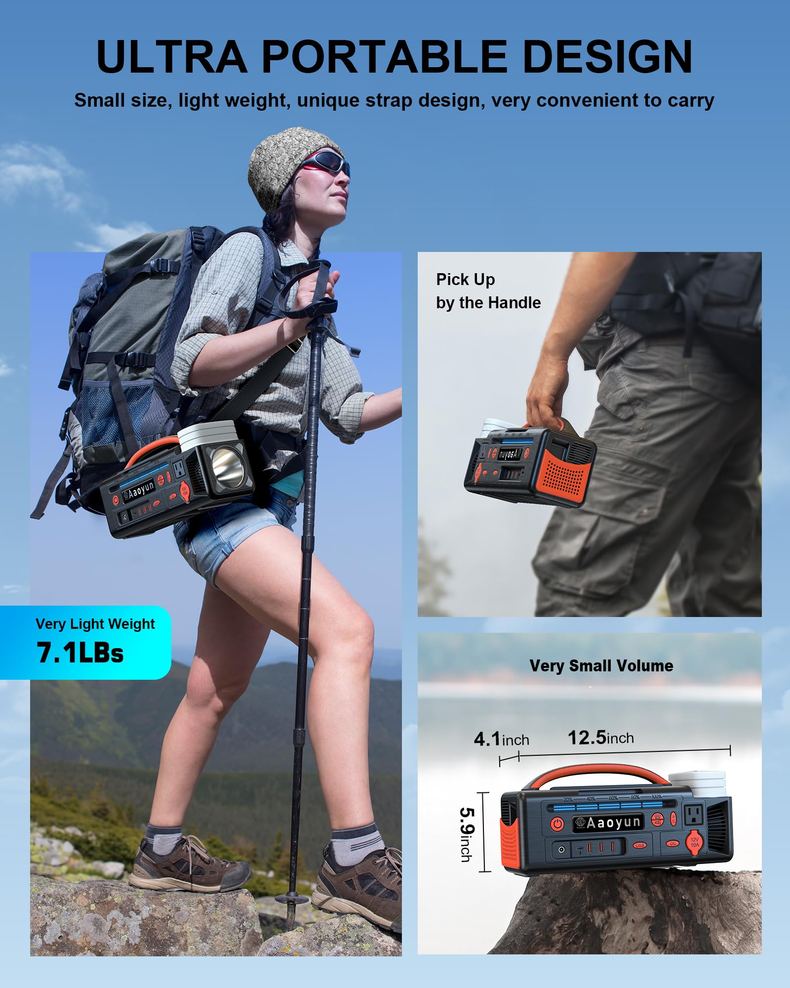 Aaoyun Portable Power Station 300W, 296Wh Solar Generator With 100W Usb-C In/Output, Night Light & Led Flashlight, Compact Campi