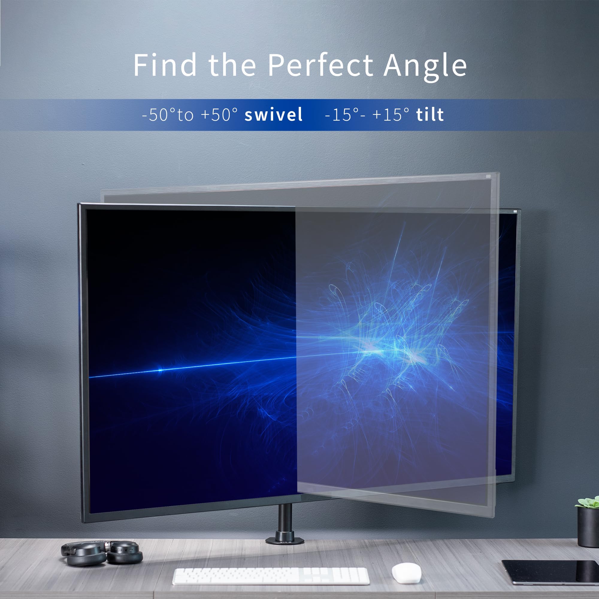 VIVO Ultra Wide TV Desk Mount for up to 55 inch Screens Weighing 66 lbs, Full Motion Height Adjustable Single Television Stand, Black, STAND V155C