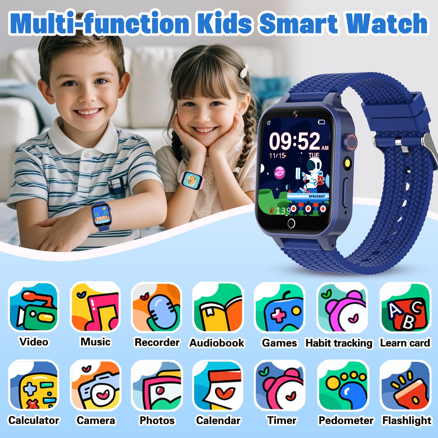 Kids Smart Watch For Boys Age 5-12, Kids Watch With 26 Games, Camera Music Player Pedometer Habit Tracking Hd Touchscreen Flashl