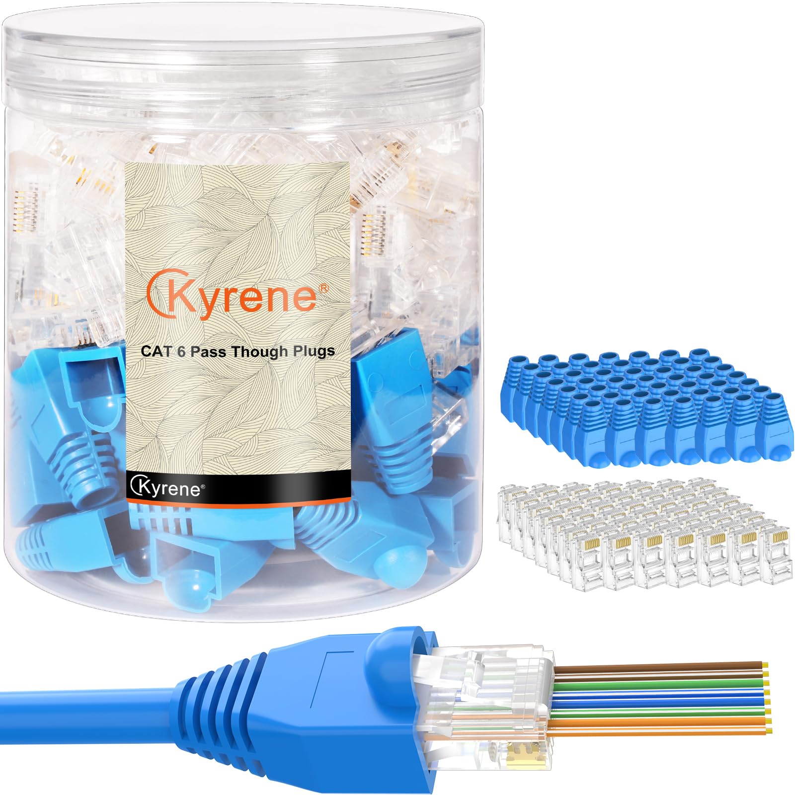 Kyrene 50Pcs Rj45 Connectors, Ethernet Cat6 Connector, Rj45 Pass Through Connector, Cat 6 Pass Through Rj45 Connectors For Solid