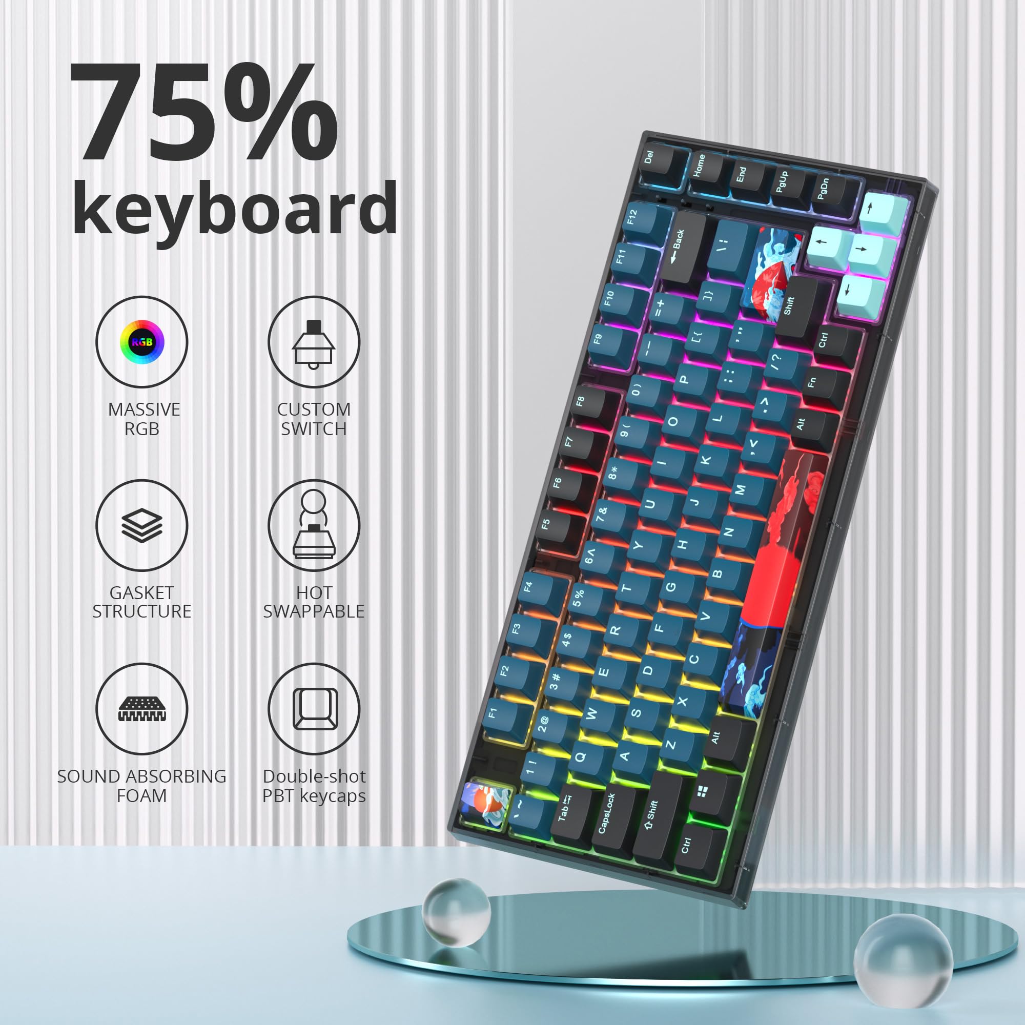 Itastatur 75% Percent Keyboard Programmable,82 Keys Wired Hot Swappable Rgb Mechanical Gaming Keyboard Gasket Mount With White S