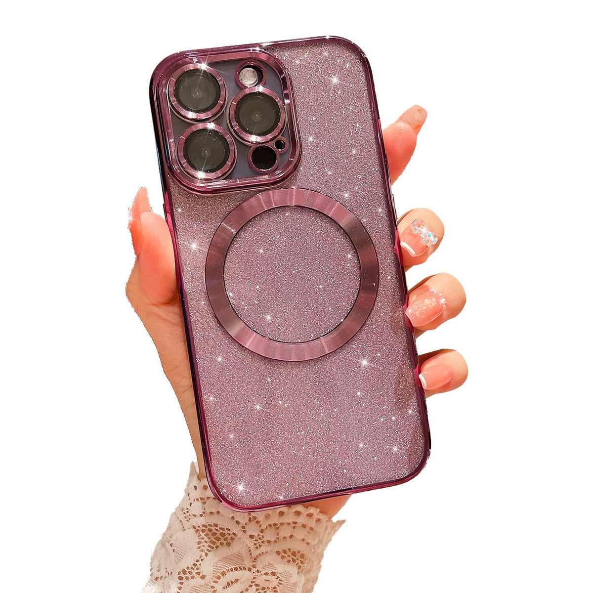 Mgqiling Compatible With Iphone 13 Pro Magnetic Glitter Case, Luxury Plating Cute Bling Clear Phone Case, Compatible With Magsaf