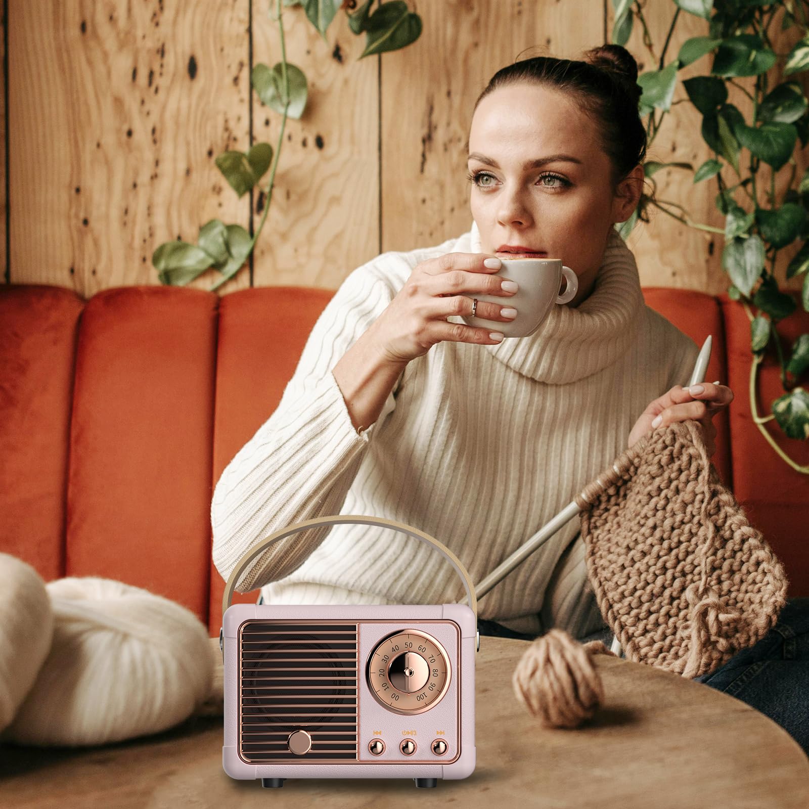 Queqimu Retro Bluetooth Speaker, Wireless Radio Vintage Speaker Indoor Outdoor Portable Small Bluetooth Speaker Support Usb/Tf C