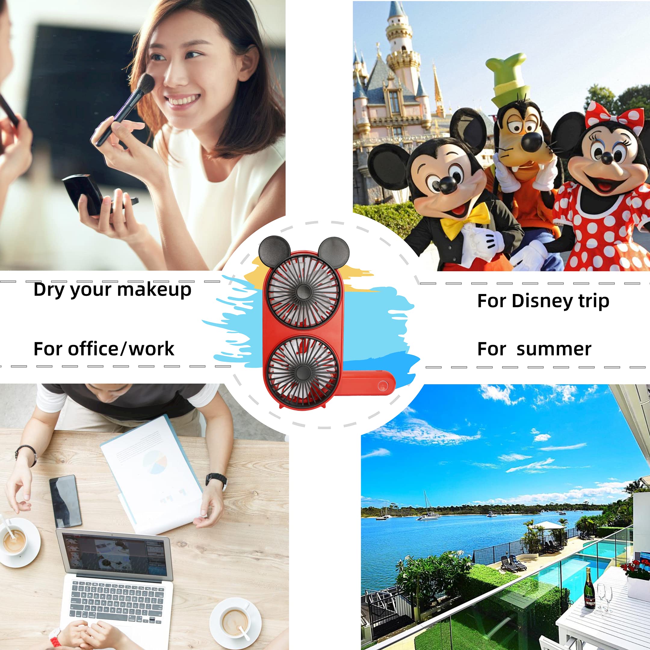 Decolife Cute Personal Mini Fan, Handheld & Portable Usb Rechargeable Fan, Twin Fan With 3 Adjustable Speeds, Perfect Cooling Fo