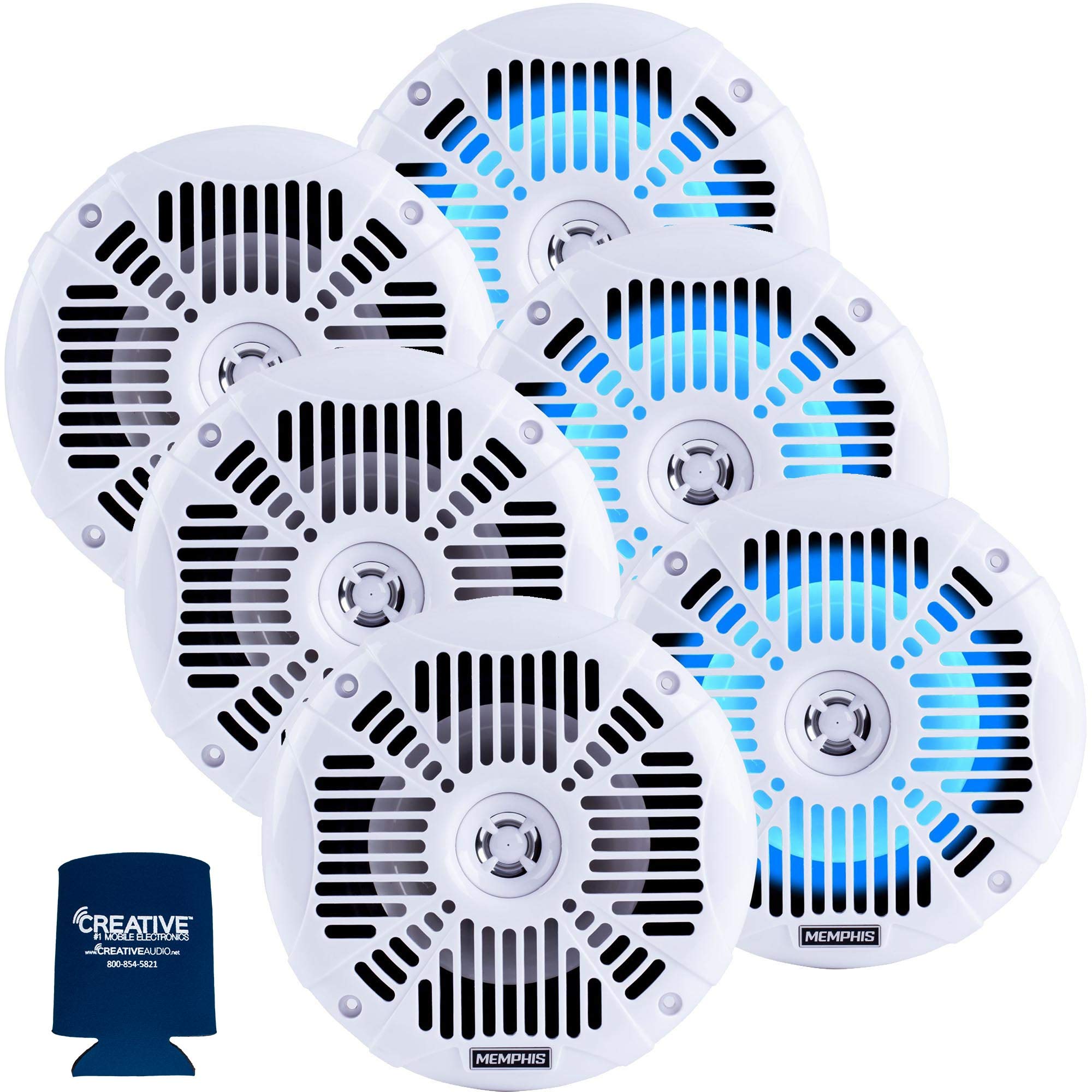 Memphis LED Marine Speaker Pack: 3 Pairs of MXA602SLW 6.5 Marine Grade Coaxial Speakers, White with Blue LED