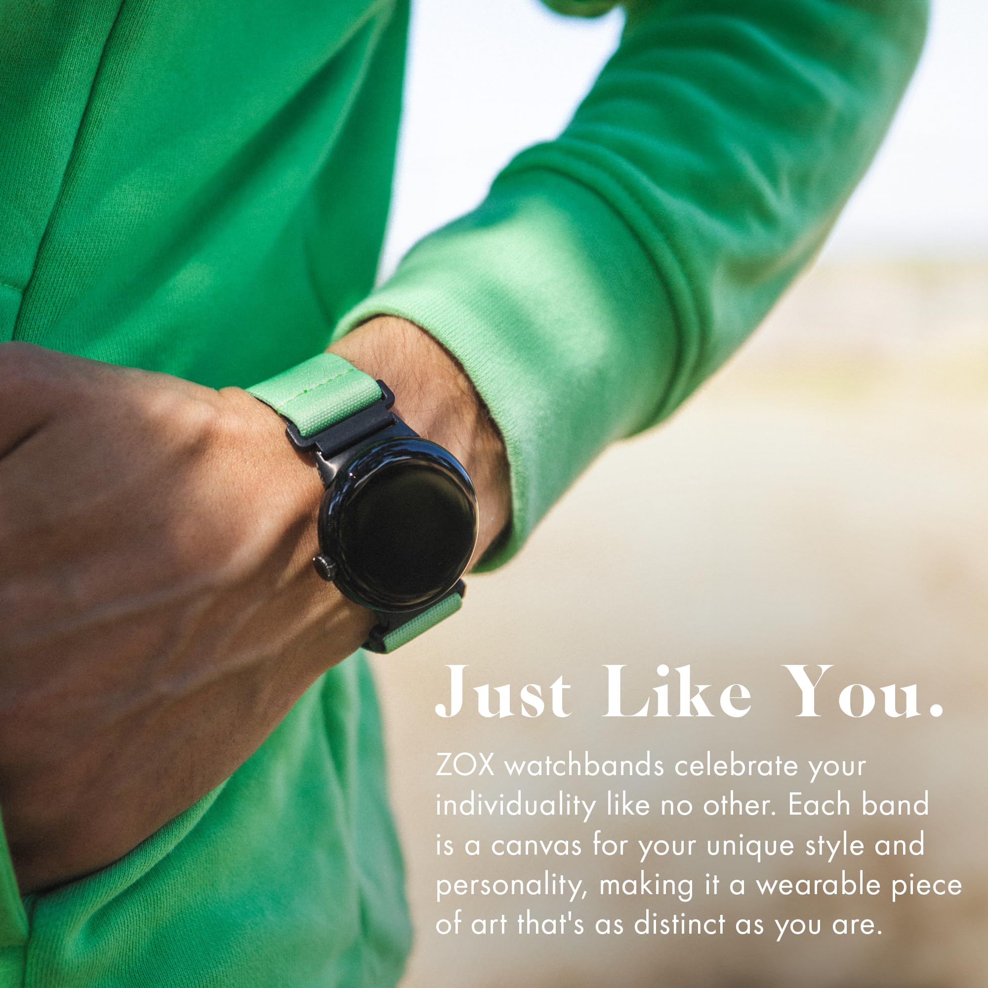 Zox Android Smart Watch Band - Perfect Green | Soft, Adjustable Elastic Band With Motivational Affirmations And Beautiful Artwor