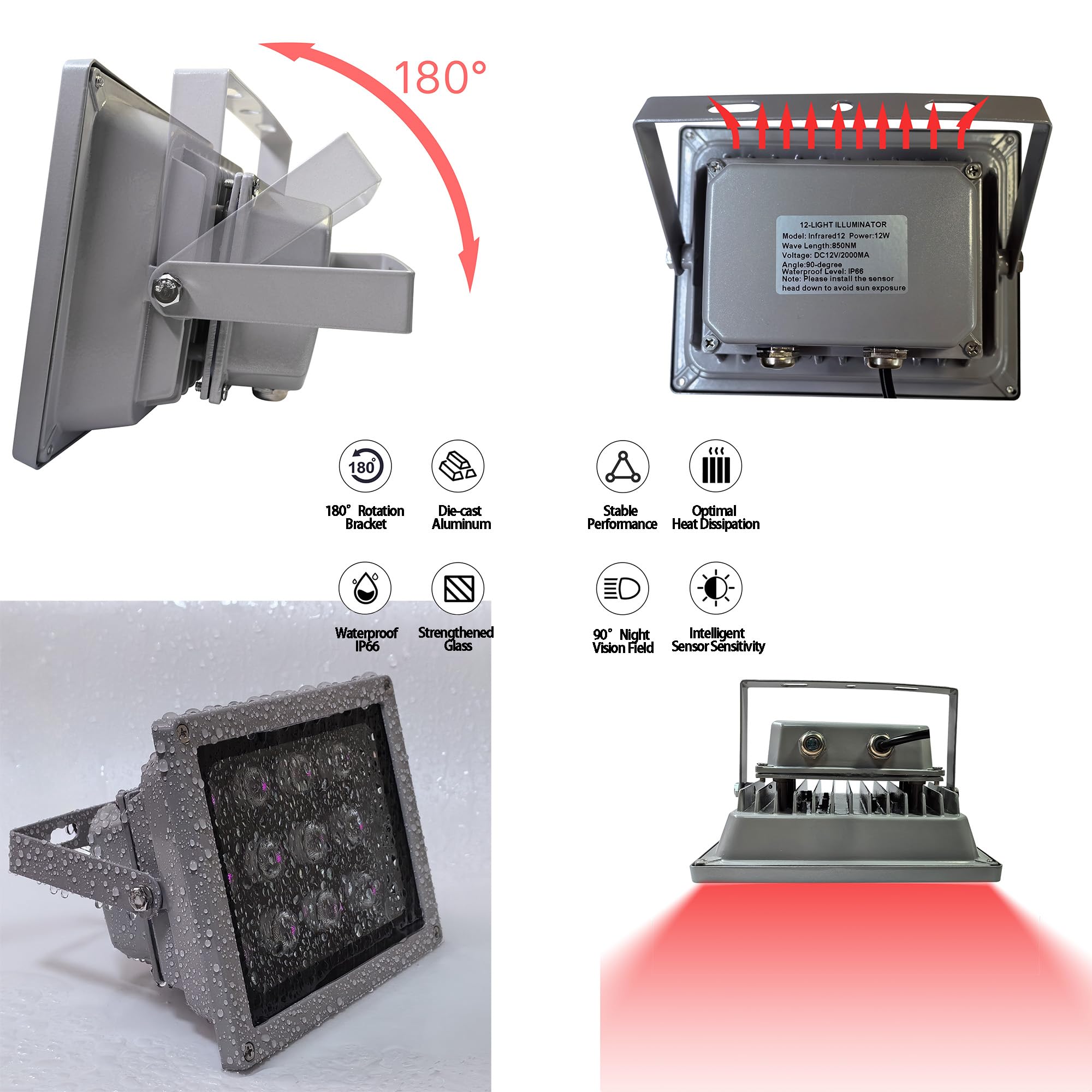 Jcheng Infrared Light 12 Led Ir Illuminator Long Range For 850Nm Night Vision Security Camera And Vr Systems