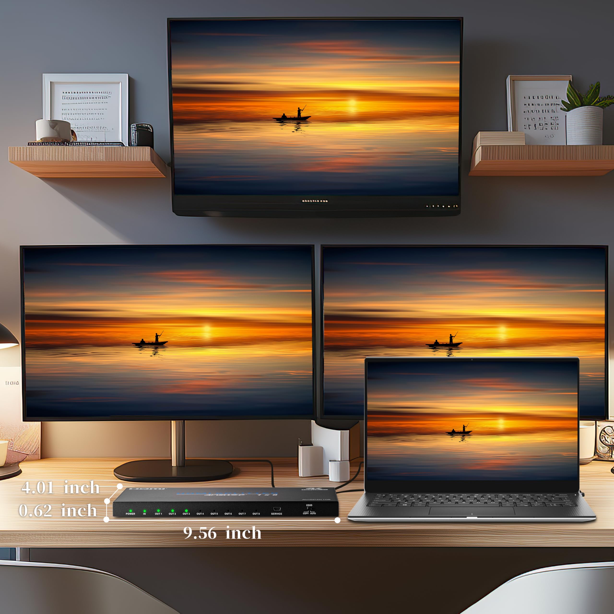 4K 1 In 8 Out Hdmi Splitter   Hdmi 2.0B, Hdcp 2.2, 18 Gbps, 4K @ 60Hz Hdmi Duplicator/Distributor Ultahd High Resolution 4:4:4 8