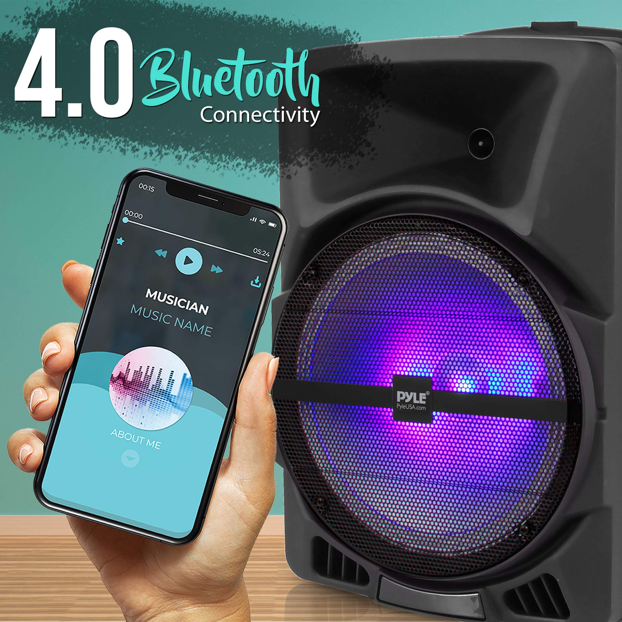 Pyle Wireless Portable Pa Speaker System   800W Powered Bluetooth Indoor & Outdoor Dj Stereo Loudspeaker With Mp3 Aux 3.5Mm Inpu