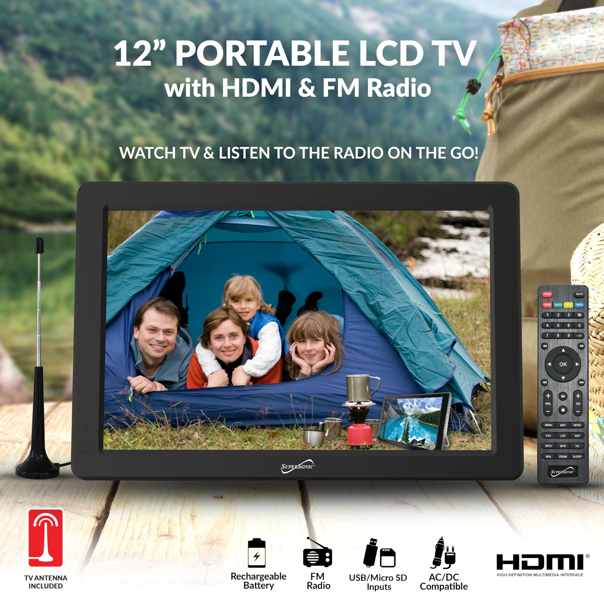 Supersonic Sc 2812 Portable Widescreen Lcd Display With Digital Tv Tuner, Usb/Sd Inputs And Ac/Dc Compatible For Rvs (12 Inch)