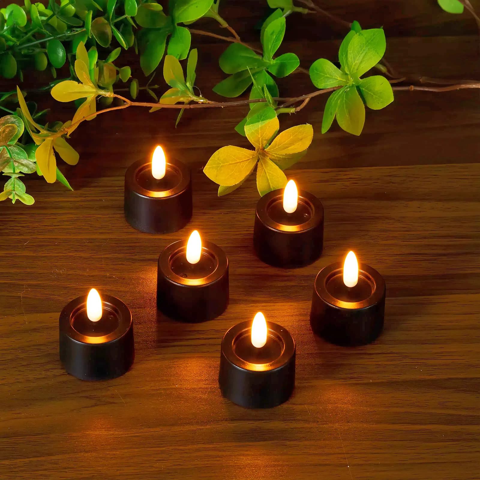 Simplelight Pack Of 12 Tea Lights Candles Battery Operated   Battery Tea Lights With Timer, Battery Candles Black Color For Voti