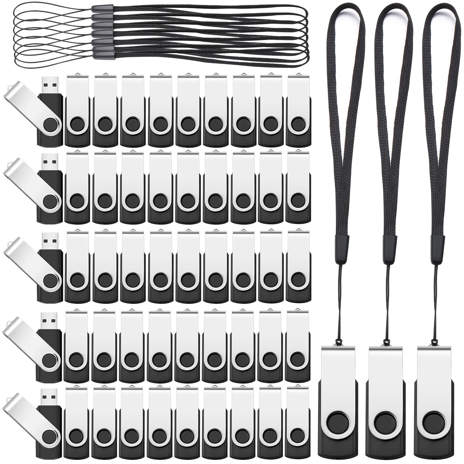 Aoriher 50 Pack Usb 2.0 Flash Drives Bulk, Portable Usb Thumb Drives With Lanyards, Swivel Flash Drives Thumb Drives For Office