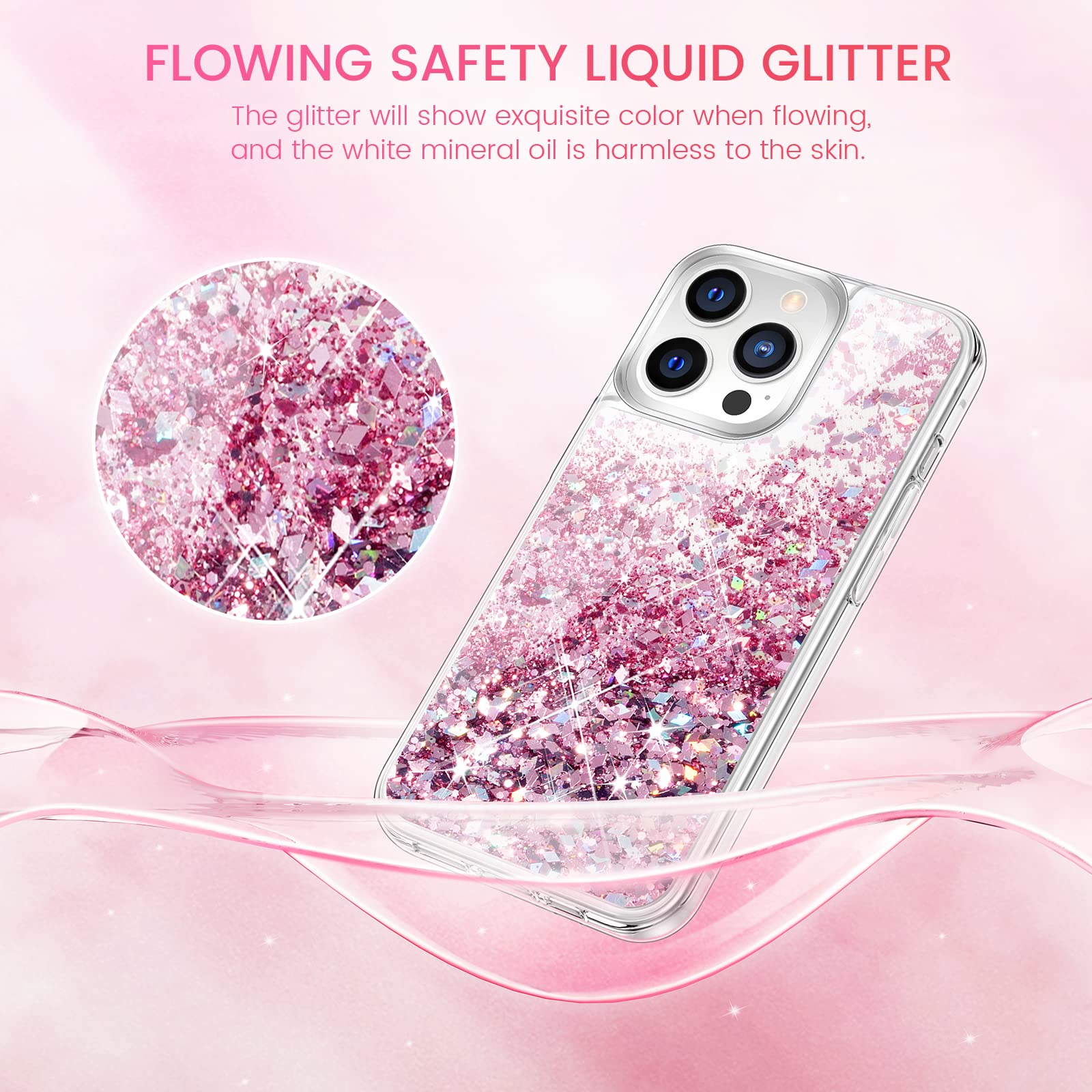 Caka For Iphone 14 Pro Case Glitter For Women Girls Girly Bling Sparkle Luxury Flowing Floating Quicksand Clear Phone Case Cover
