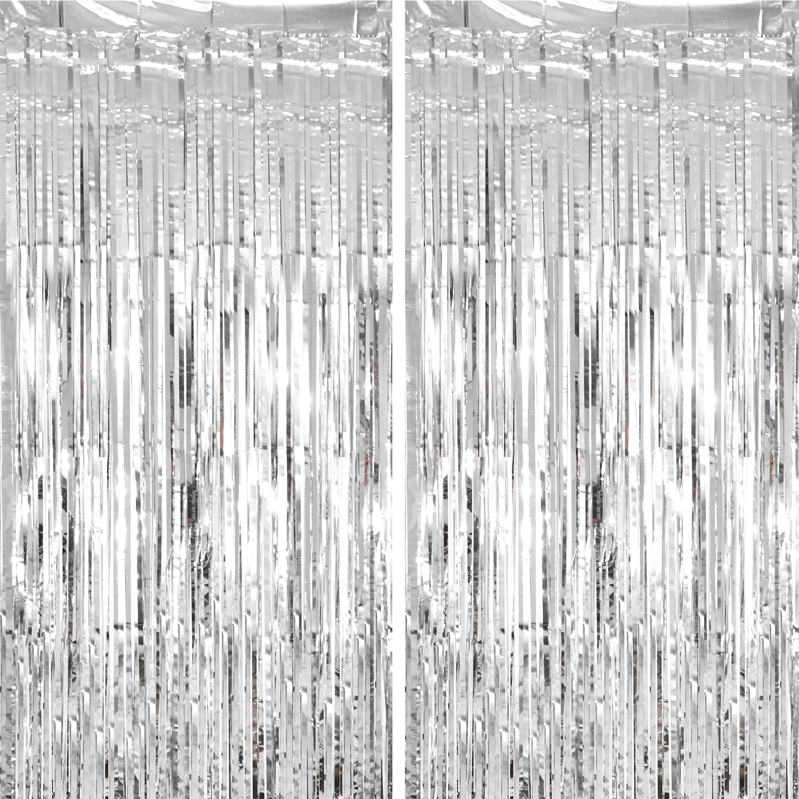 Voircoloria 2 Pack Silver Tinsel Foil Fringe Curtains, Silver Party Decorations, Metallic Tinsel Party Streamers Backdrop For Bi