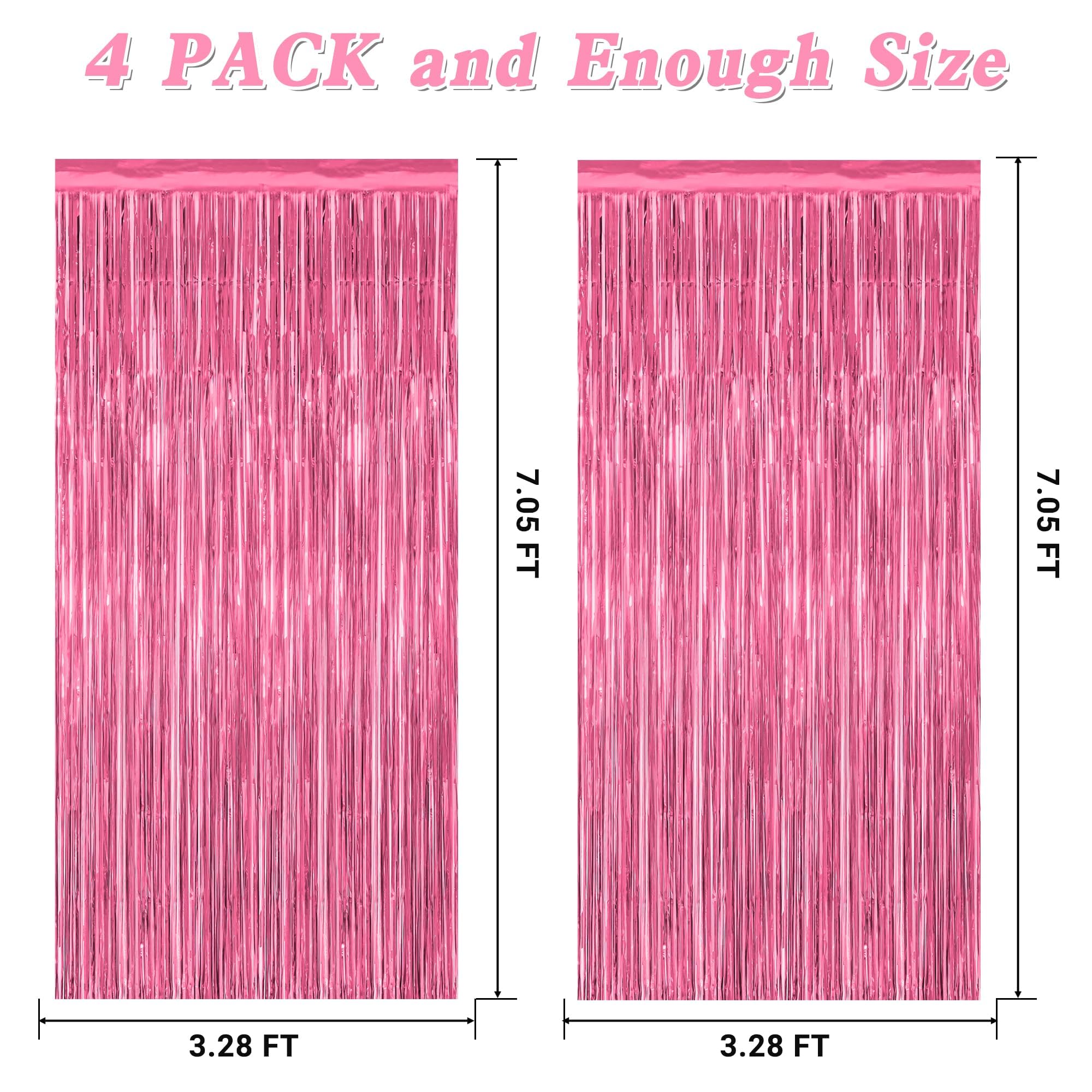 4 Pack Birthday Decorations, 3.28 Ft X 7.05 Ft Pink Backdrop, Metallic Happy Birthday Backdrop Fringe Curtains Party Streamer, B