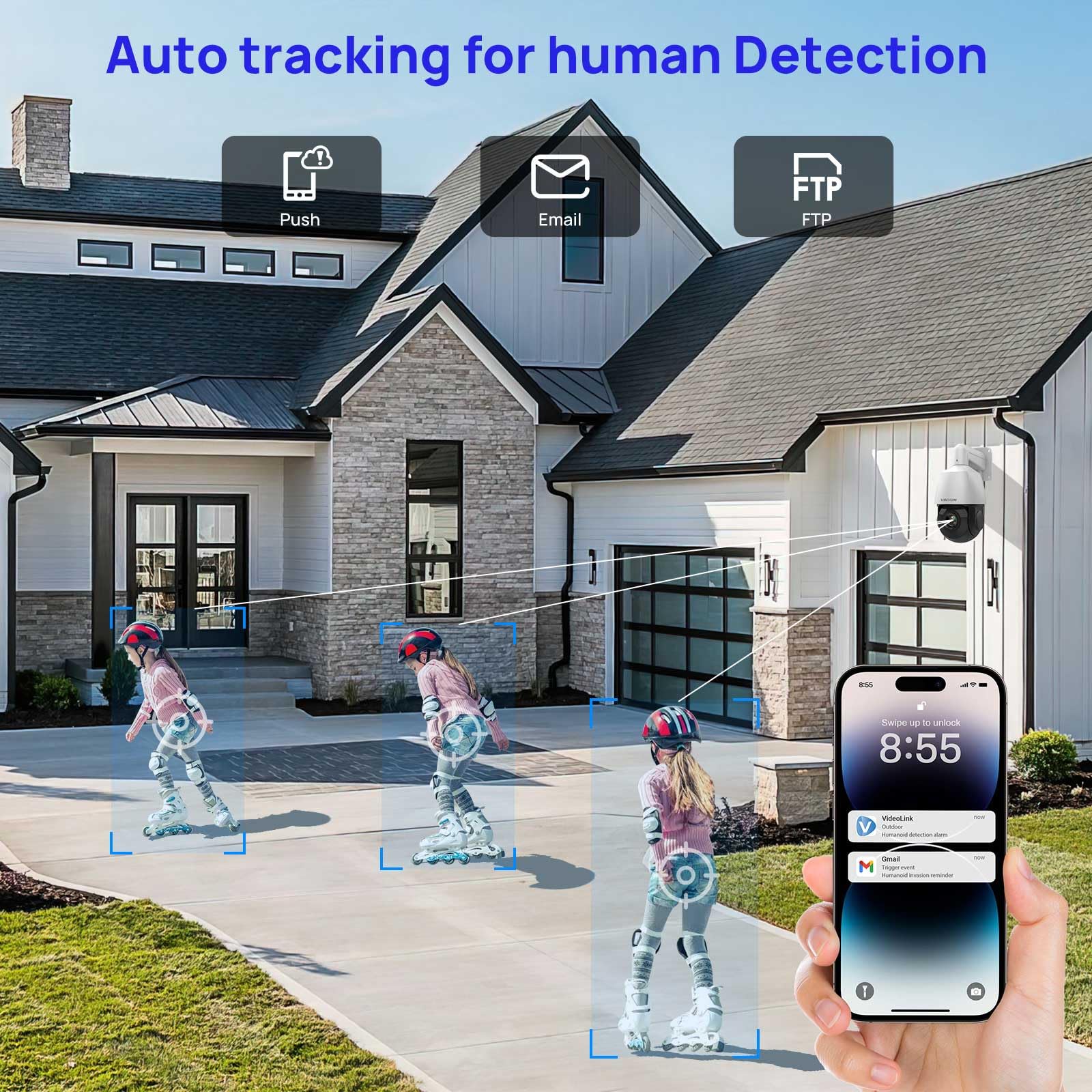 Vikylin 5Mp Ptz Ip Poe Camera Outdoor, Pan Tilt 18X Optical Zoom, Auto Tracking Ptz Camera With 328Ft Ir Night Vision,Human Vehi