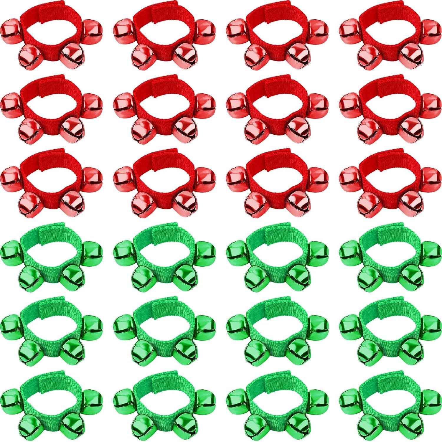 Augshy Christmas Wrist Bells Bracelets, 24Pcs Wrist Band Jingle Bells with Red Green Bells, Musical Instruments Adjustable Hand 