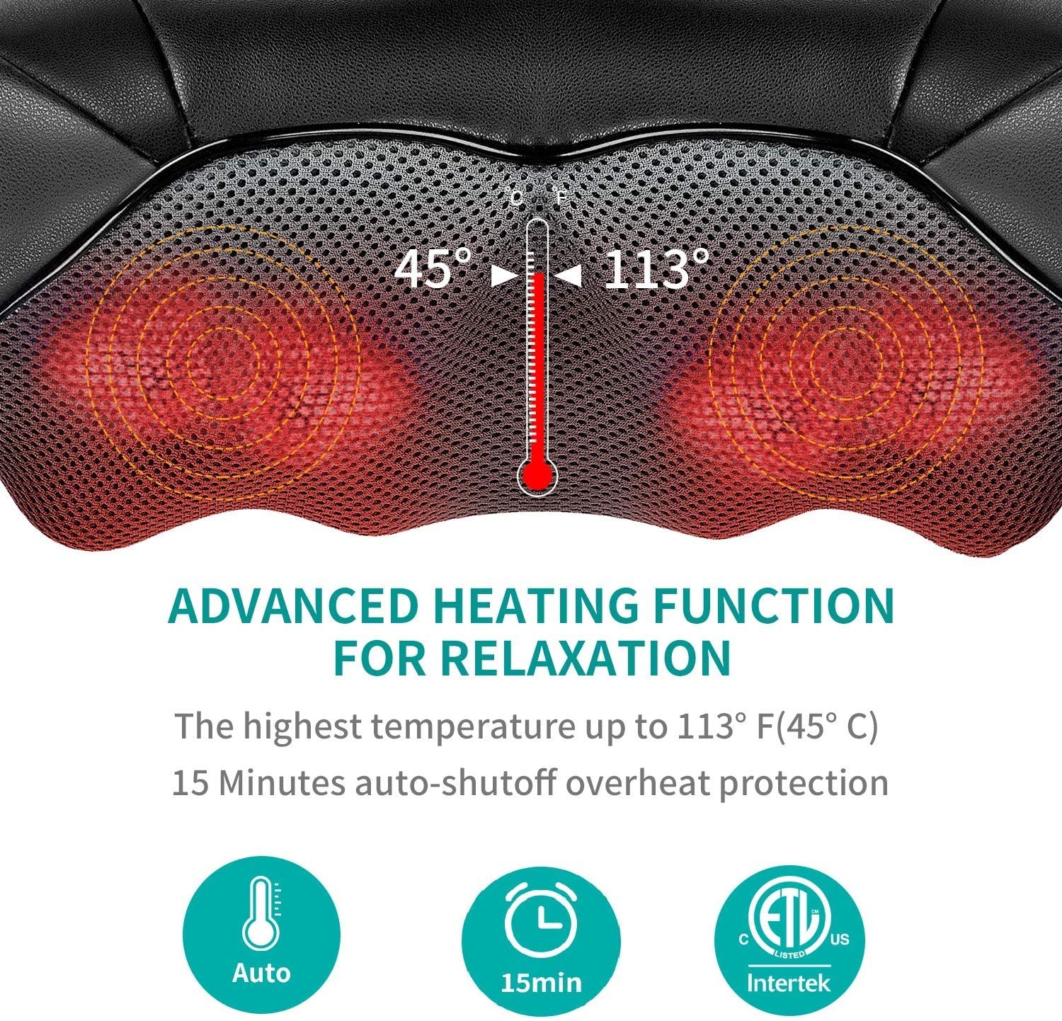 Shiatsu Neck And Back Massager With Soothing Heat, Nekteck Electric Deep Tissue 3D Kneading Massage Pillow For Shoulder, Leg, Bo