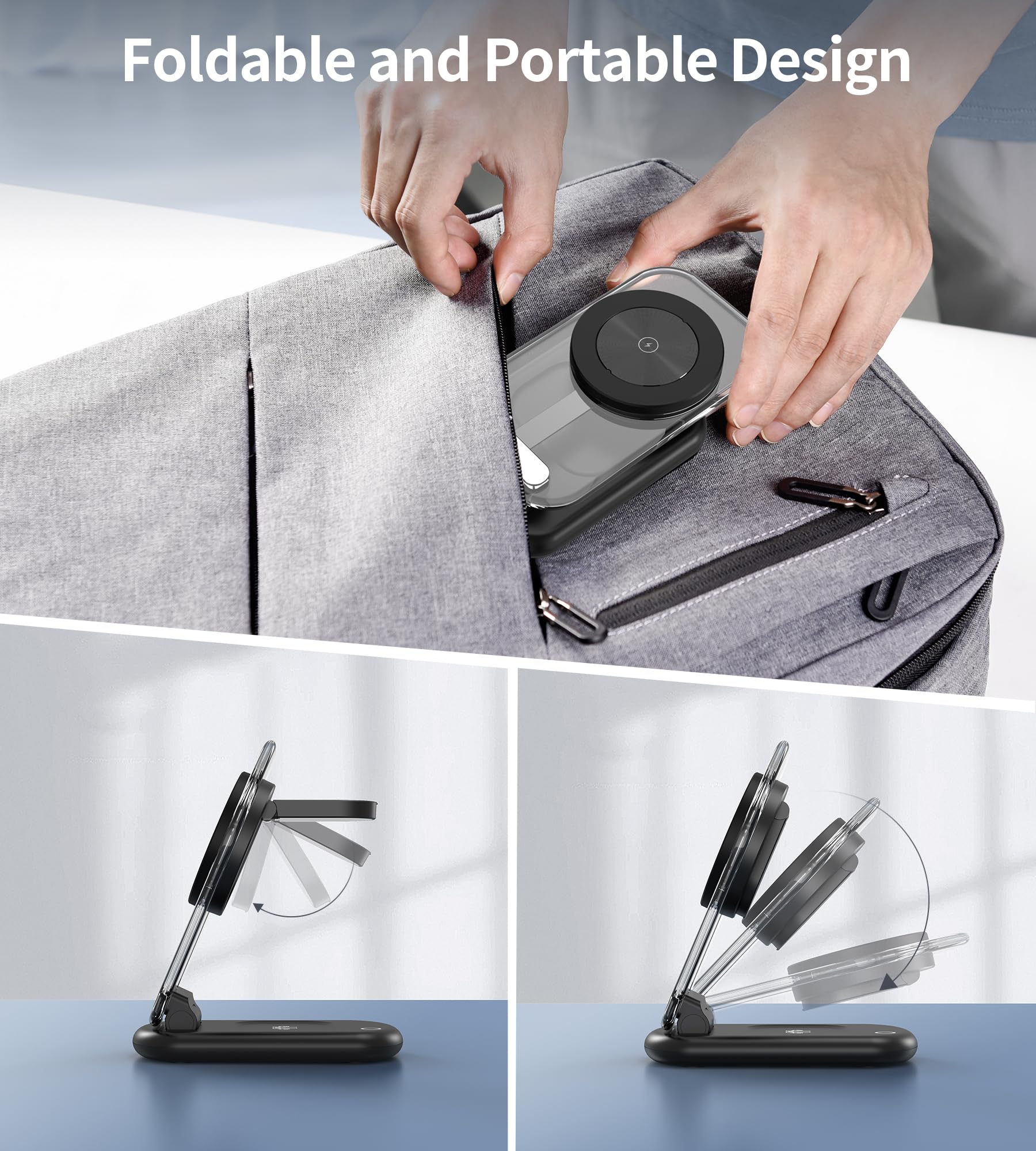 3 In 1 Magnetic Wireless Charging Station For Apple Devices, Fast Foldable Travel Mag Safe Charger Stand With Night Light For Ip