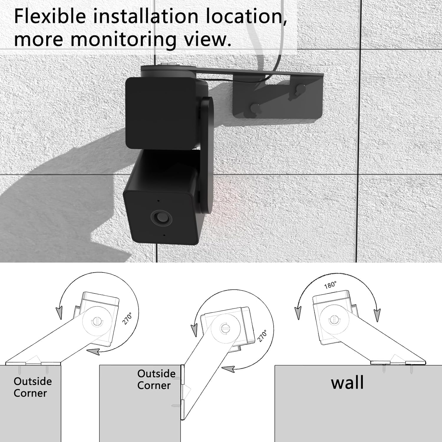 Zwolf Black Outside Corner Wall Mount Bracket For Wyze Cam Pan V3, Cover Both Sides Of The House 270 Degrees, Allowed An Much Ex