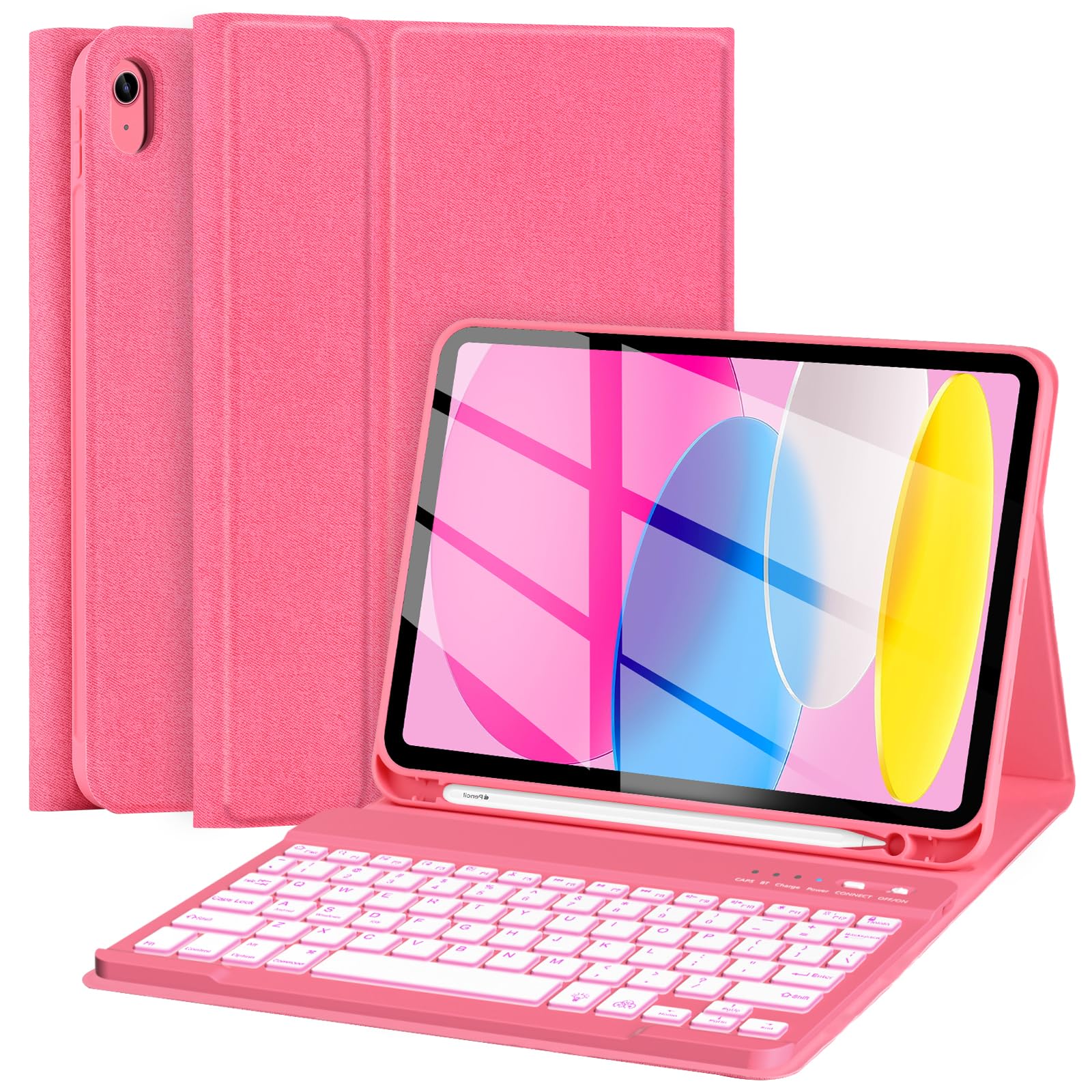 Fuwang For Ipad 10Th Generation Case With Keyboard 10.9 Inch 2022  Detachable 7 Colors Backlit Wireless Bluetooth Folio Keyboard