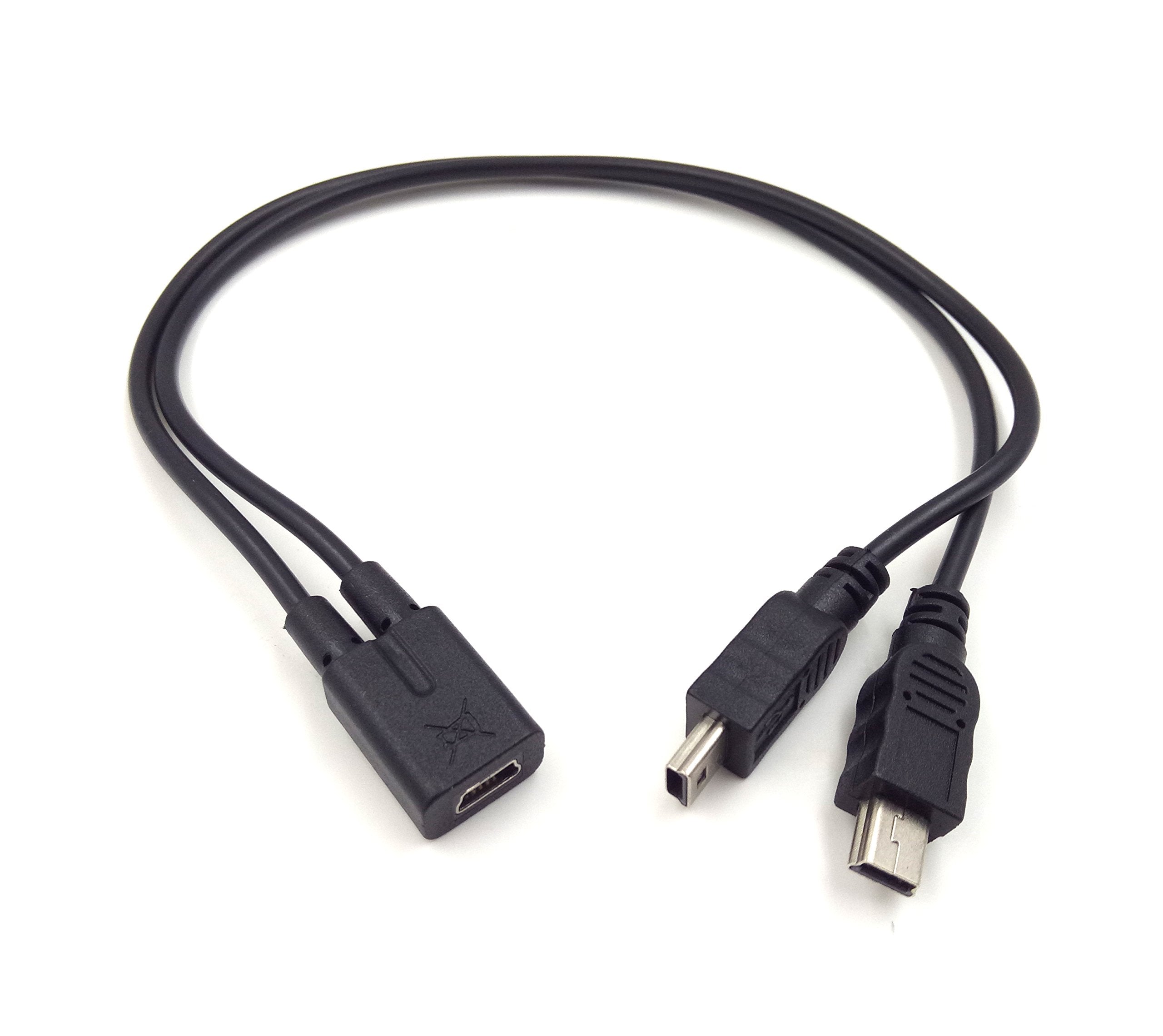 Mini Usb 1 To 2 Y Splitter Cable, Haokiang 1Ft/30Cm Injection Molding Usb 2.0 Mini 5 Pin Female To Double 2 Male Converter High Speed Charging Cable Cord (Mini F/2M)