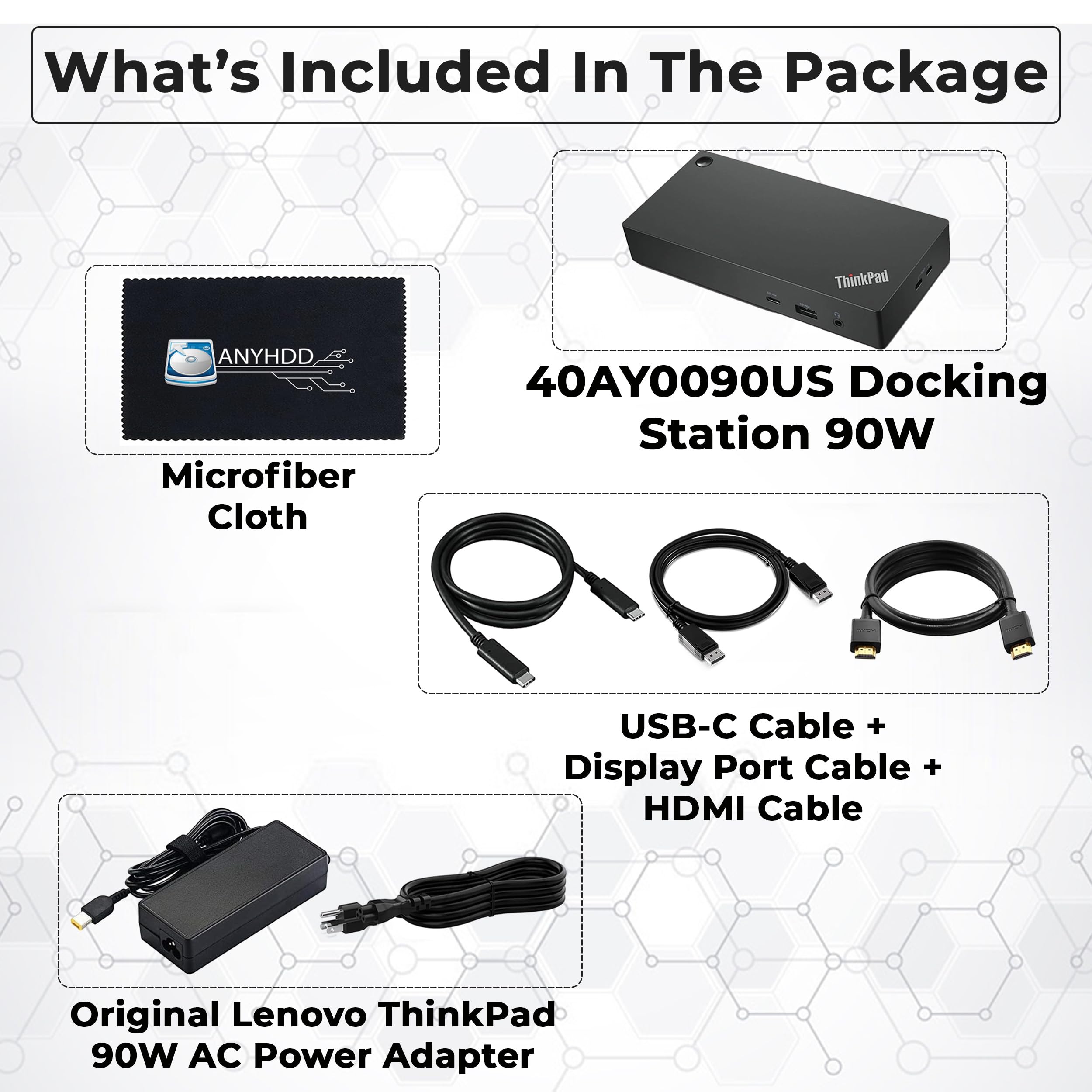 40Ay0090Us Lenovo Thinkpad Docking Station Dual Monitor Bundle - Lenovo Docking Station Usb C, Thinkpad Dock With Ac Adapter + H