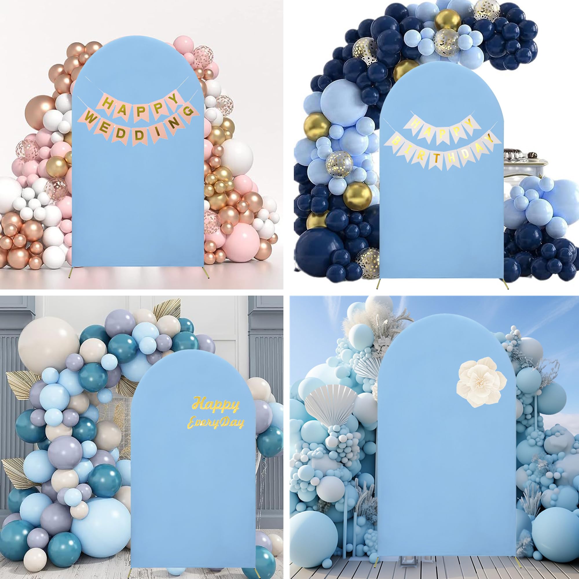 Maiangel 7.2Ft Spandex Stretchy Arch Cover, Dusty Blue, Included Components: 2 Sided Round Top Chiara Backdrop For Party, Birthd