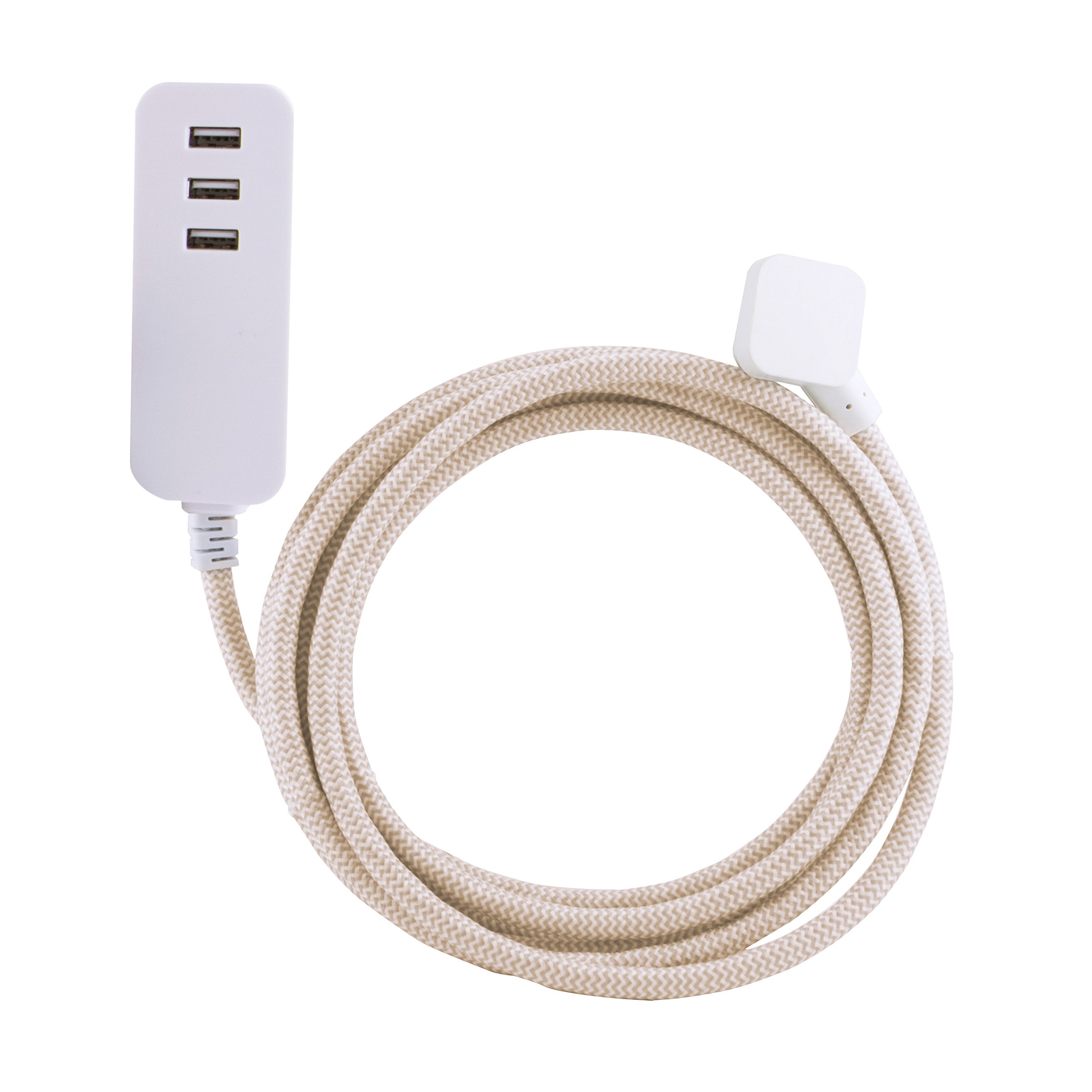 Cordinate 37922 Designer 3 Usb Charging Extension Cord With Surge Protection, Brown Braided Fabric Cord, 10 Ft, Low Profile Plug
