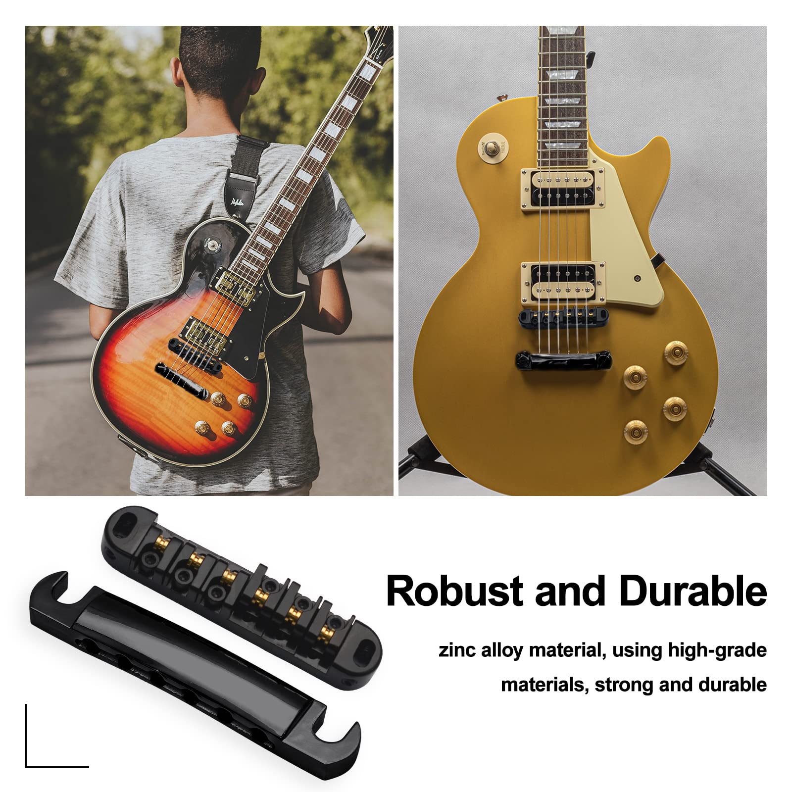 Saphue Abr 1 Style Tune O Matic Bridge Tailpiece Roller Saddle Bridge For Gb Lp Gear Replacement (Black)