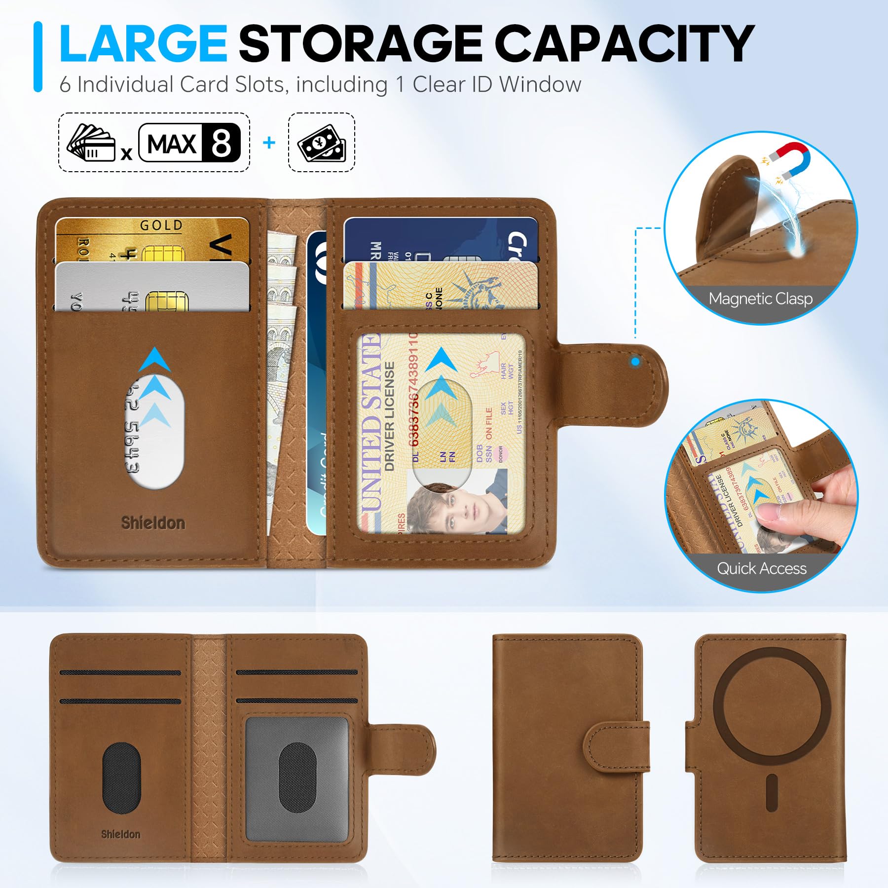 Shieldon For Magsafe Genuine Leather Strong Magnetic Wallet Women Men, Rfid Blocking 6 Card Holders, Id Window, Magnet Wallet Co