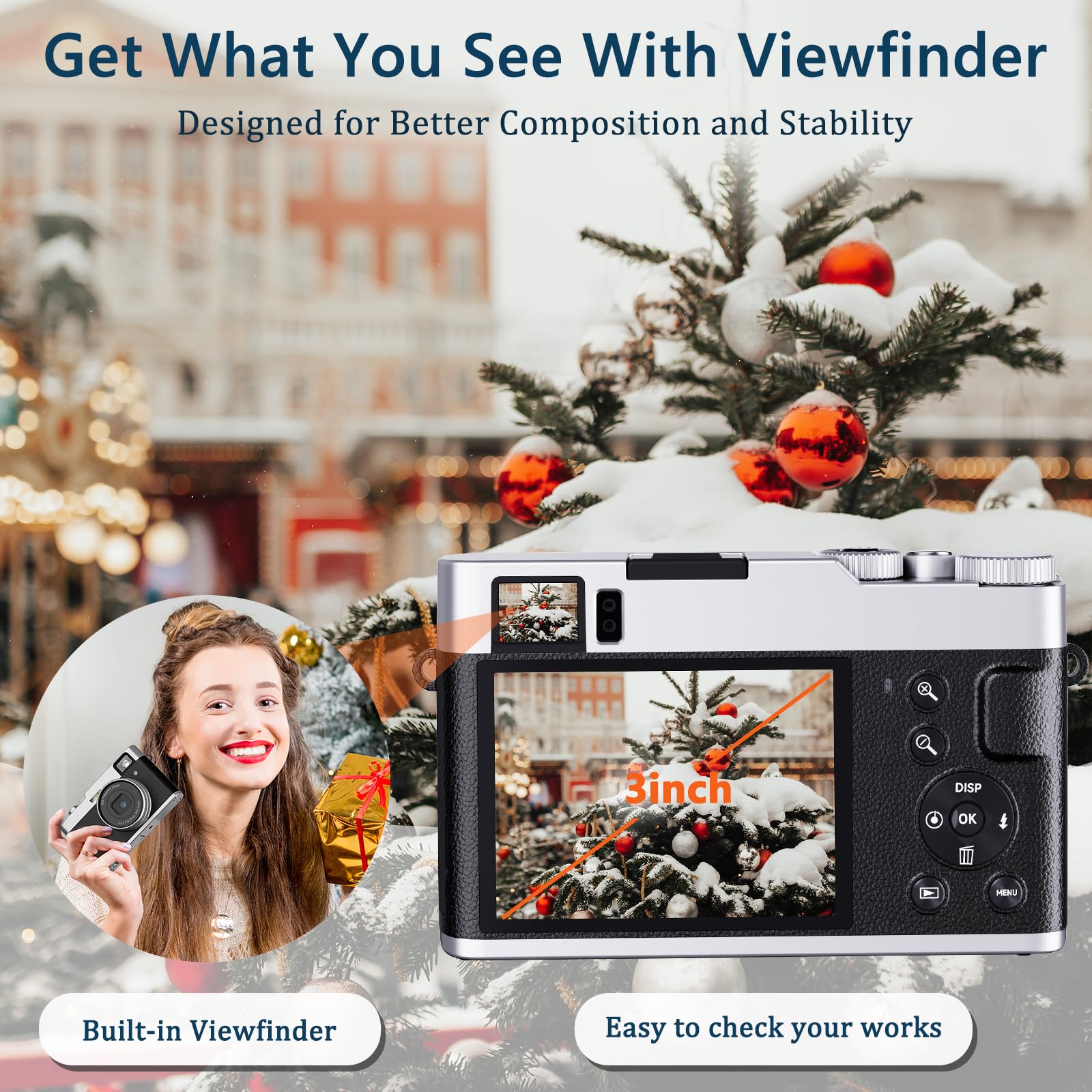 4K Digital Camera With Viewfinder & Flash, Autofocus 48Mp Cameras For Photography Vlogging Compact Travel Camera For Adults Teen