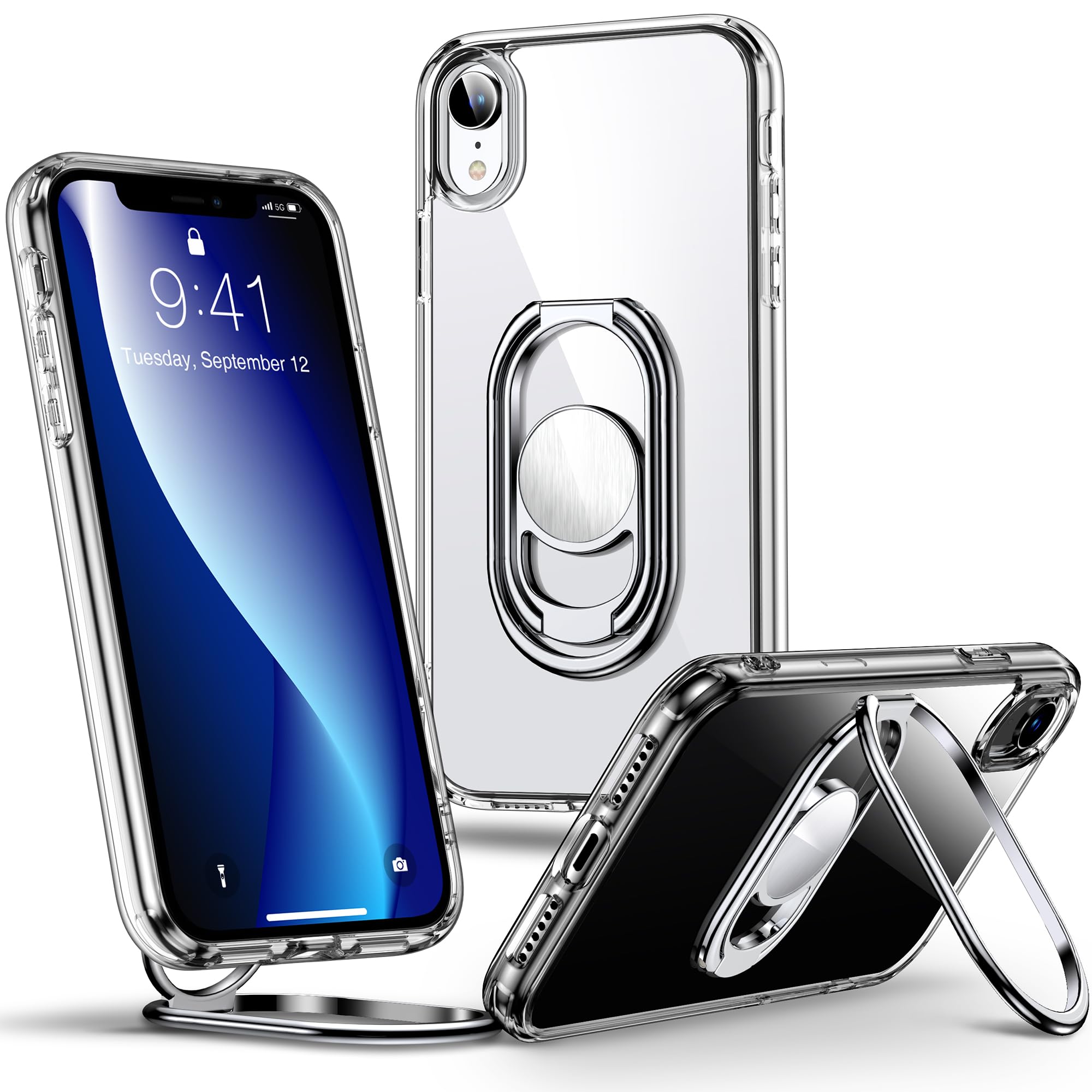 Shields Up for iPhone XR Case with Stand, Phone Case Clear with Double Ring Holder [Adjustable & Foldable] Shockproof Protective