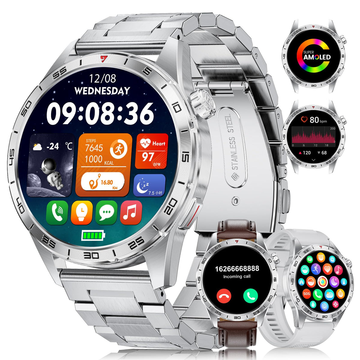 Smart Watches For Men Women, 1.43 '' Bluetooth Call Sports Smart Watch, Waterproof Fitness Tracker With 110+ Sports Modes/Heart 