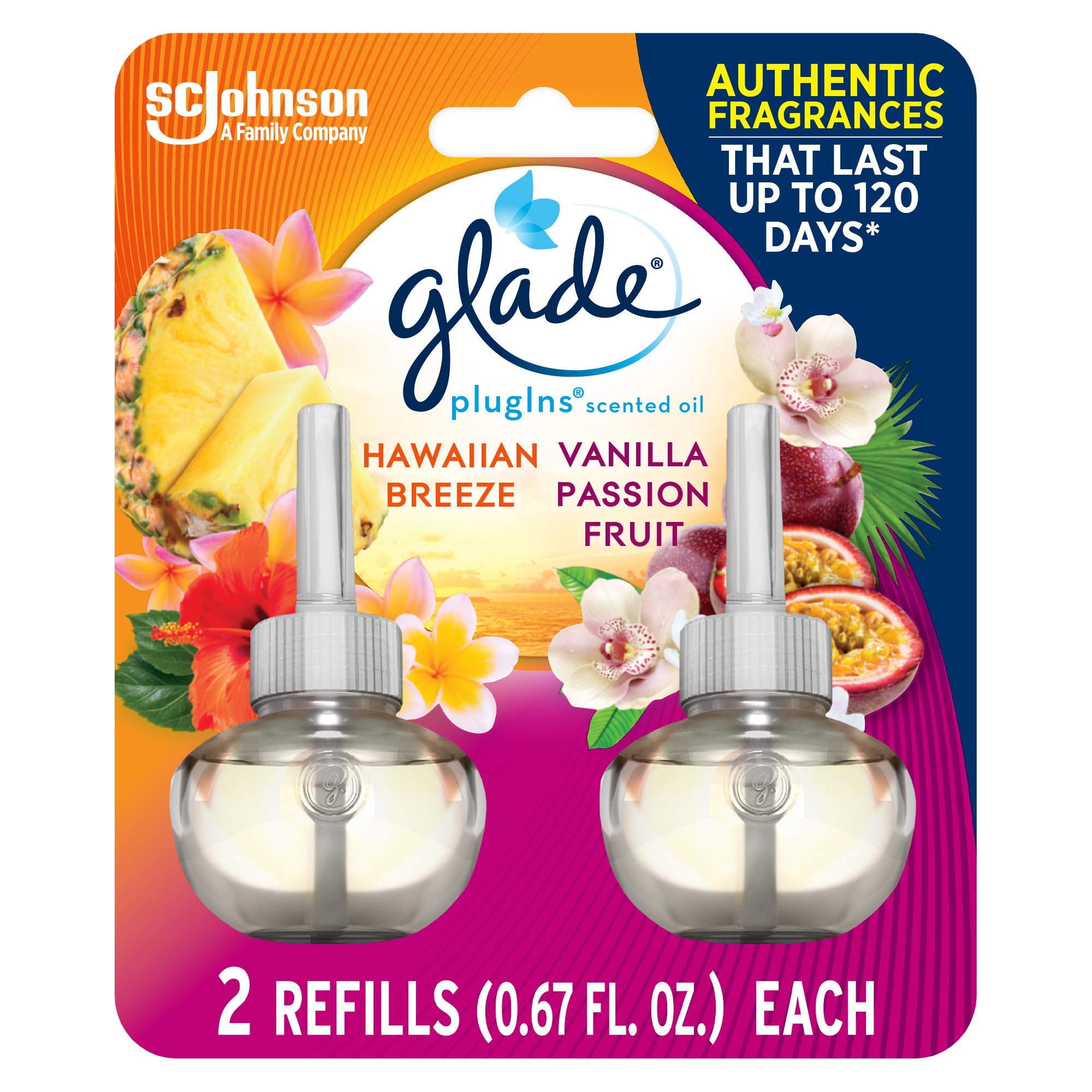 Glade Plugins Refills Air Freshener, Scented And Essential Oils For Home And Bathroom, Hawaiian Breeze & Vanilla Passion Fruit,