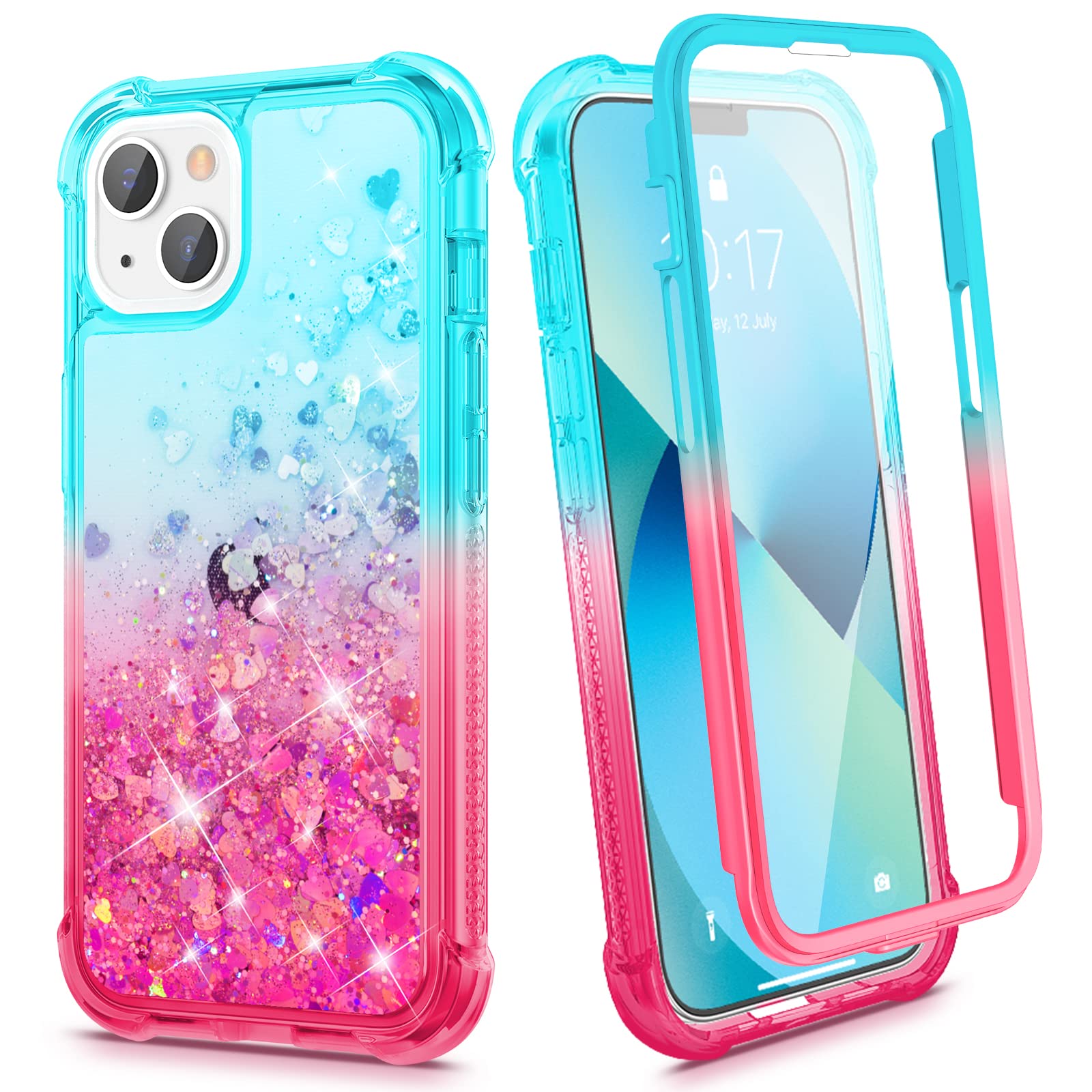 Ruky For Iphone 13 Glitter Case & Iphone 14 Glitter Case, Full Body Rugged Cover With Built In Screen Protector Shockproof Prote