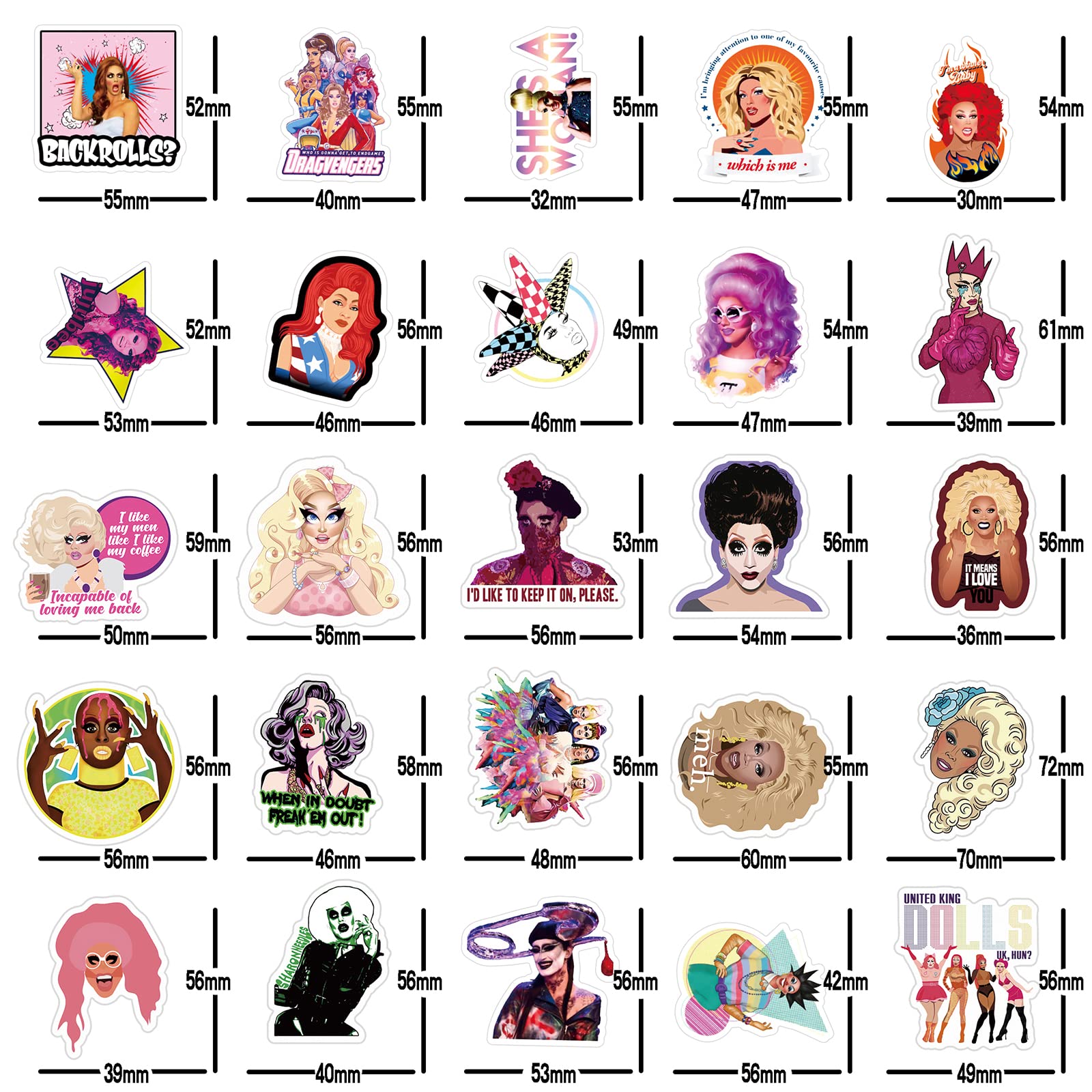 100Pcs Rupaul'S Drag Race Stickers Pack, Funny Reality Show Aesthetic Vinyl Waterproof Stickers For Water Bottles,Laptop,Skatebo