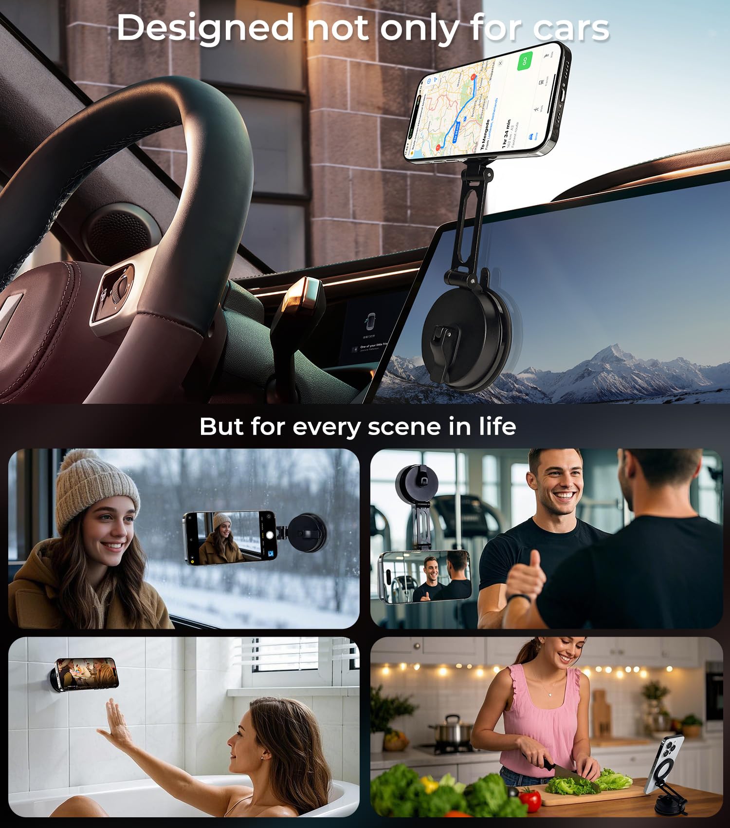 ?Vacuum Suction Folding Car Mount? Magnetic Car Phone Holder For Magsafe, Aerospace Alloy Arm, Best Dashboard/Windshield/Screen