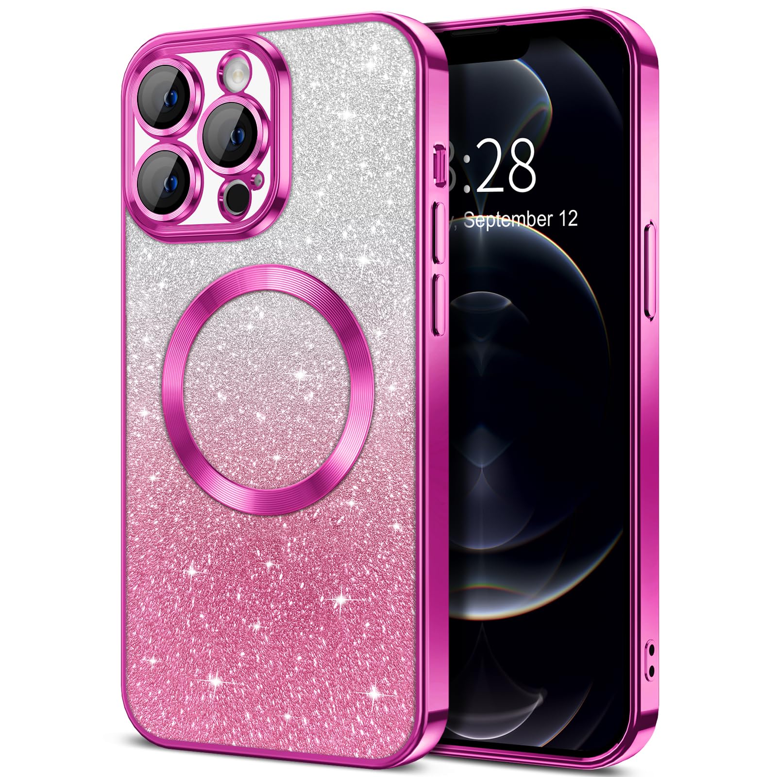 Hython For Iphone 12 Pro Max Case Clear Magnetic Glitter Phone Cases [Compatible With Magsafe] Full Camera Lens Protector Slim G