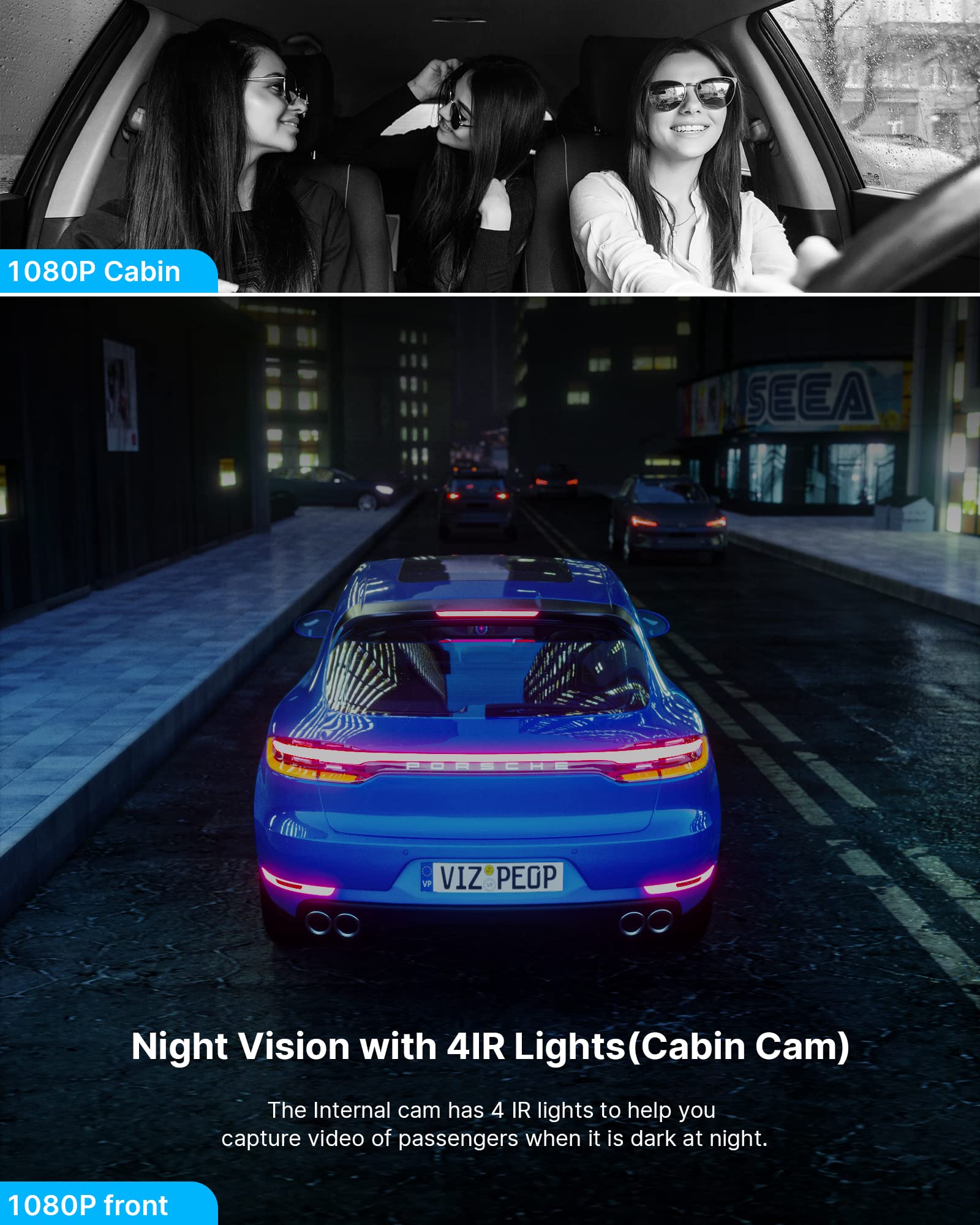 Dual Dash Cam Front And Inside 1080P Dash Camera For Cars Ir Night Vision Car Camera For Taxi Accident Lock Parking Monitor 2 Mo