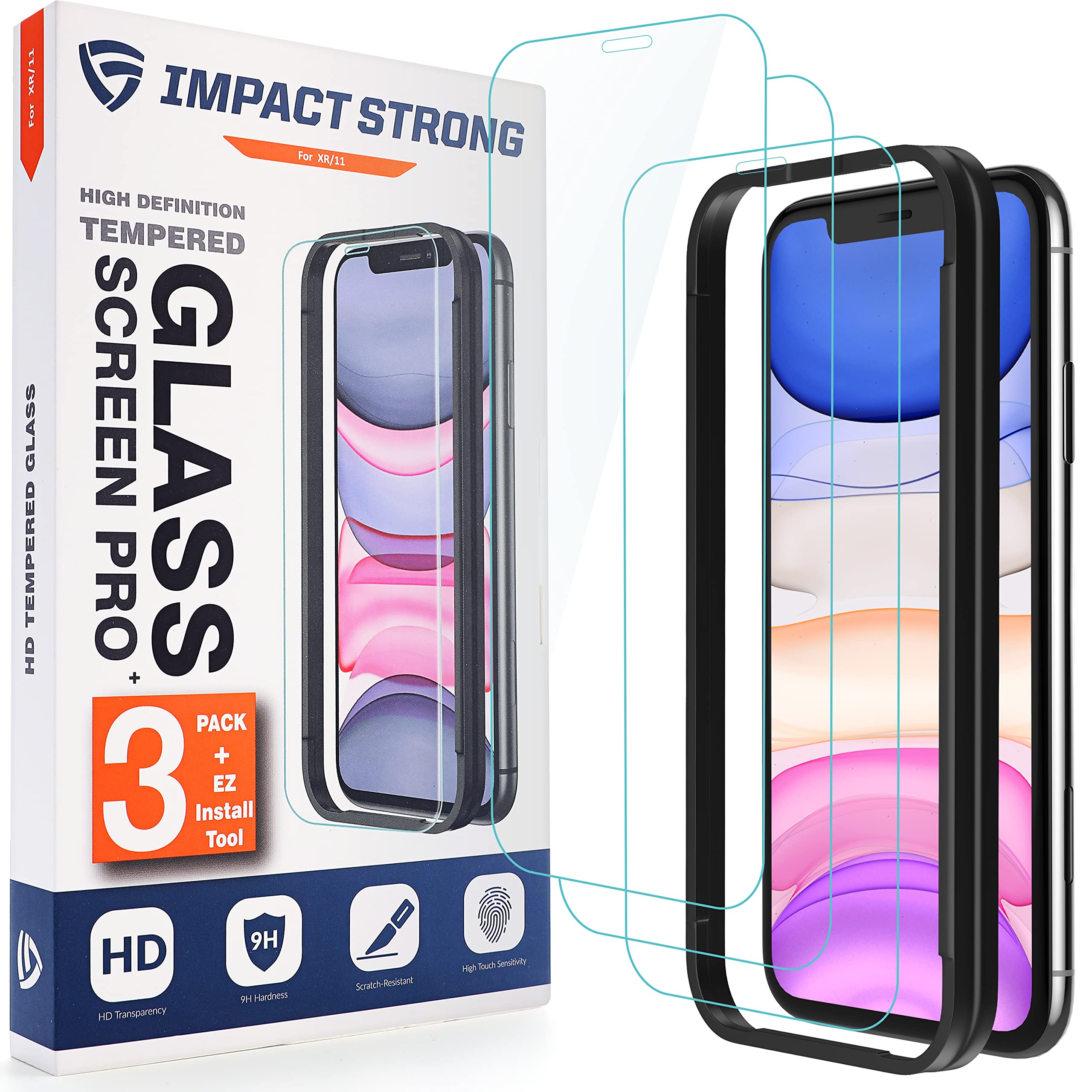 Impactstrong Shatterproof Tempered Glass Screen Protector For Iphone 11 / Iphone Xr [Easy Installation Frame] [Bubble Free] [9H
