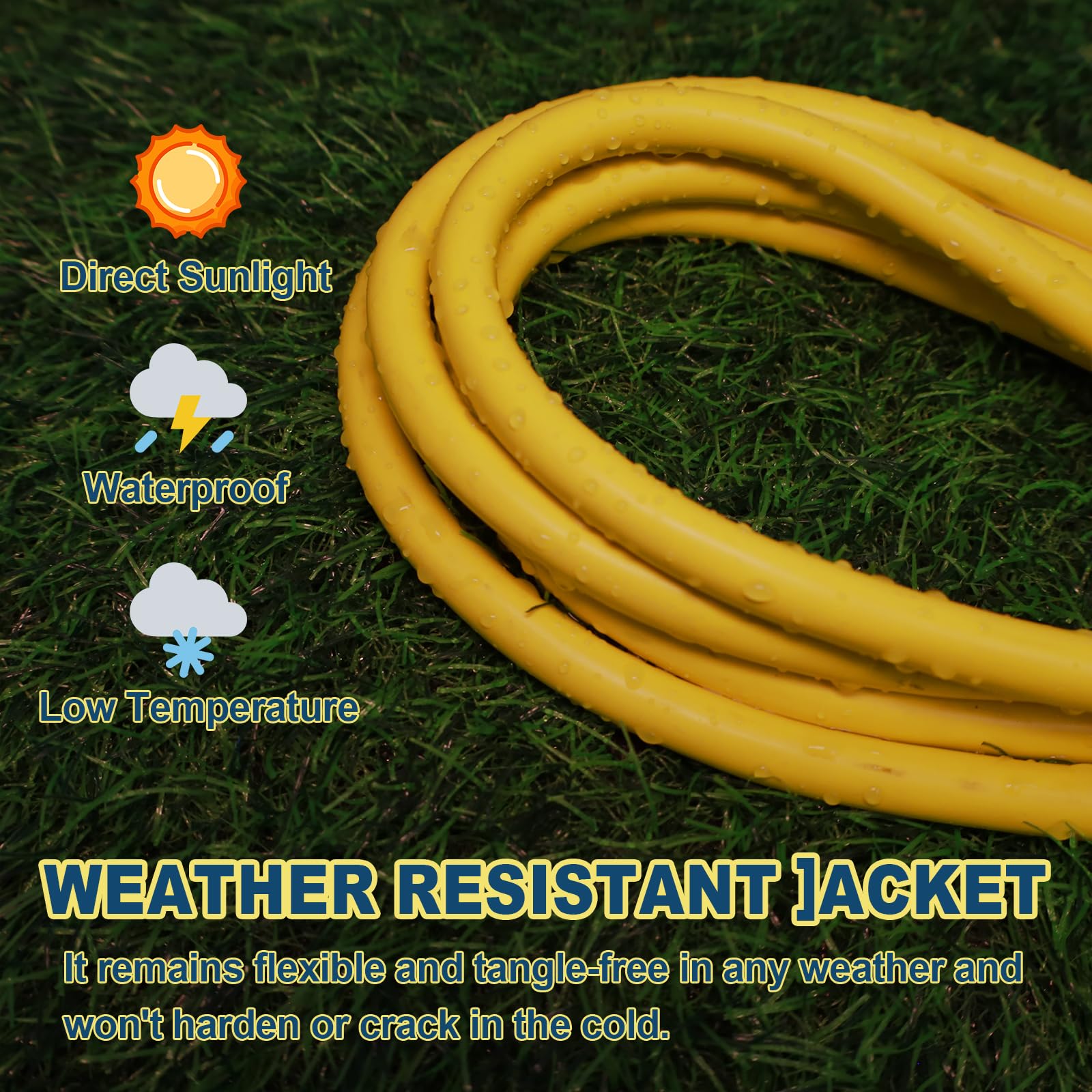 Ep 25 Ft Lighted Outdoor Extension Cord   10/3 Sjtw Heavy Duty Yellow Extension Cable With 3 Prong Grounded Plug For Safety, Ul