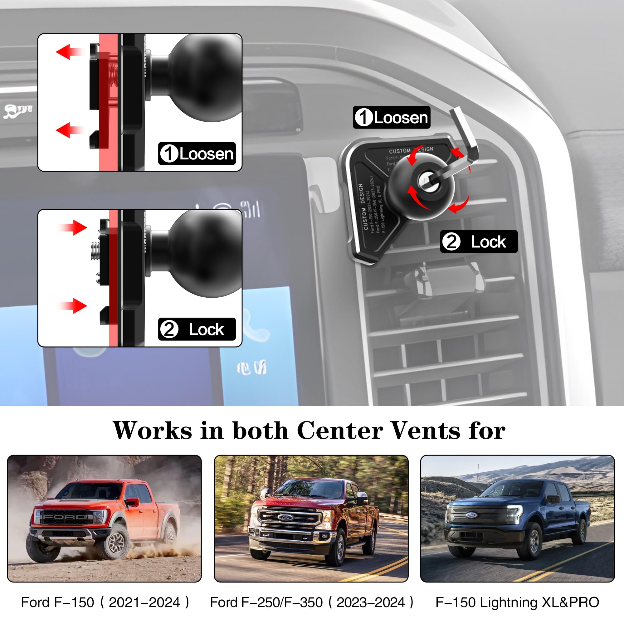 Koqeiey Aluminum Phone Mount For Ford F-150 2021-2024, Ford F-250/F-350 2023-2024, F-150 Lightning Xl&Pro, Vent Cell Phone Holde