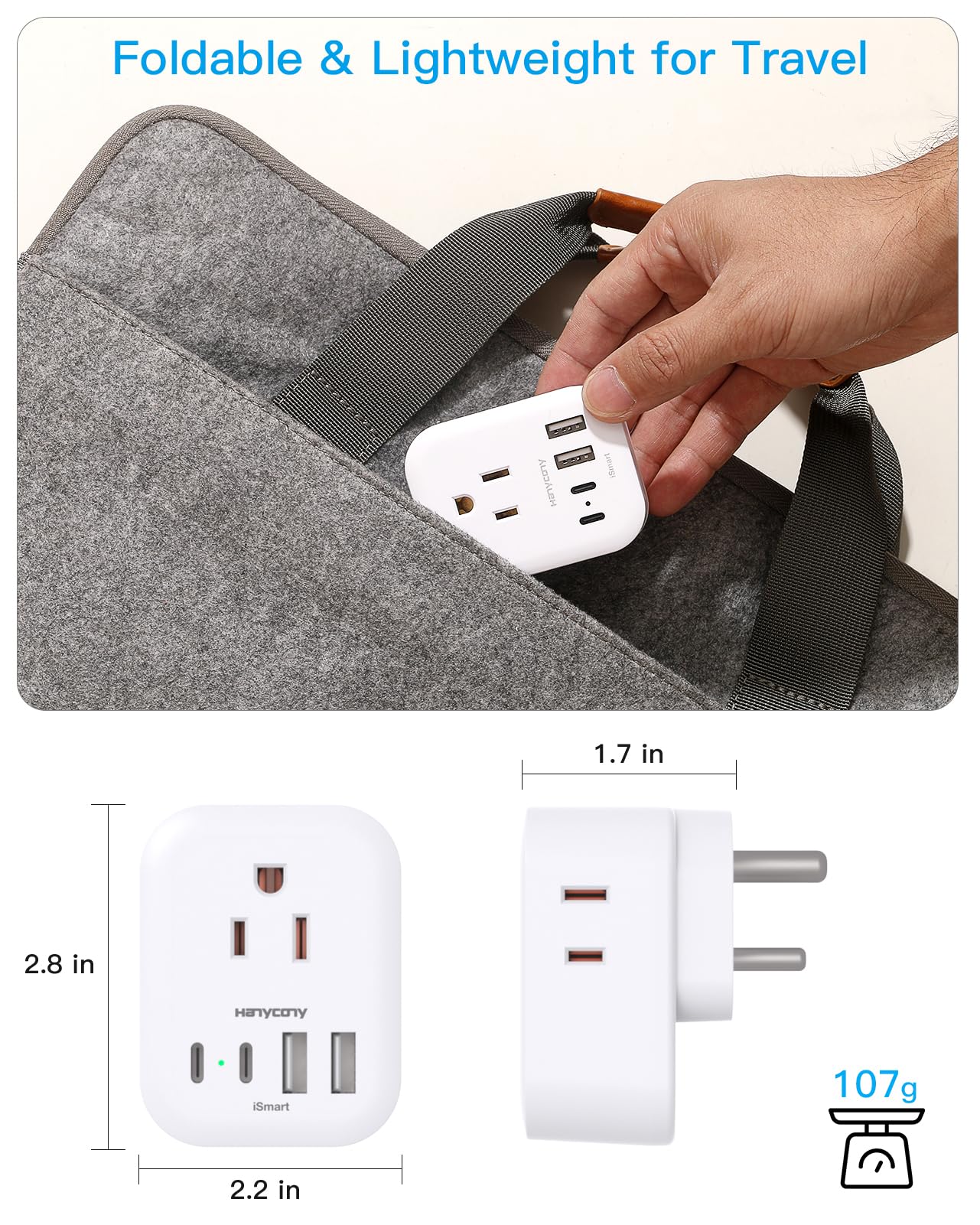 2 Pack Us To India Plug Adapter, Type D Travel Plug Adapter With 4 Outlets & 4 Usb Charger (2 Usb C Ports), Power Adapter Conver