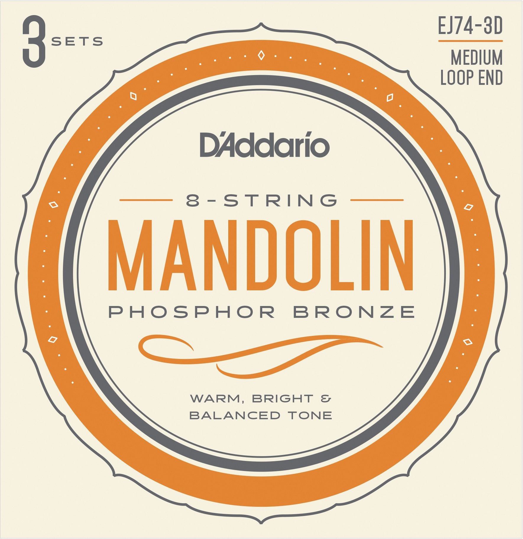 D'Addario Ej74 3D Mandolin Strings Phosphor Bronze 11 40 Medium 3 Pack