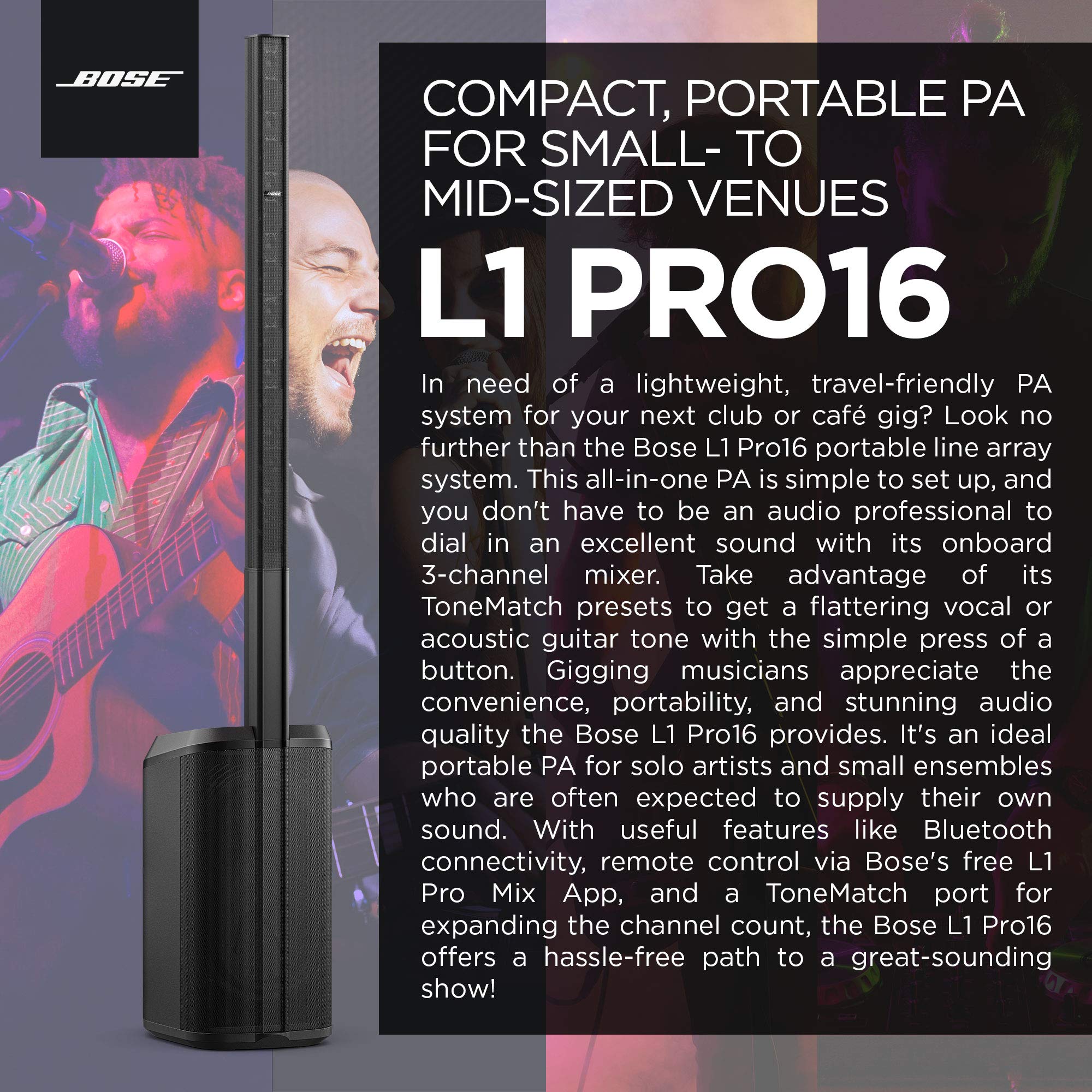 Bose L1 Pro16 - Portable Pa System Portable Line Array Speaker With Integrated Bluetooth Built-In Mixer And Wireless App Control