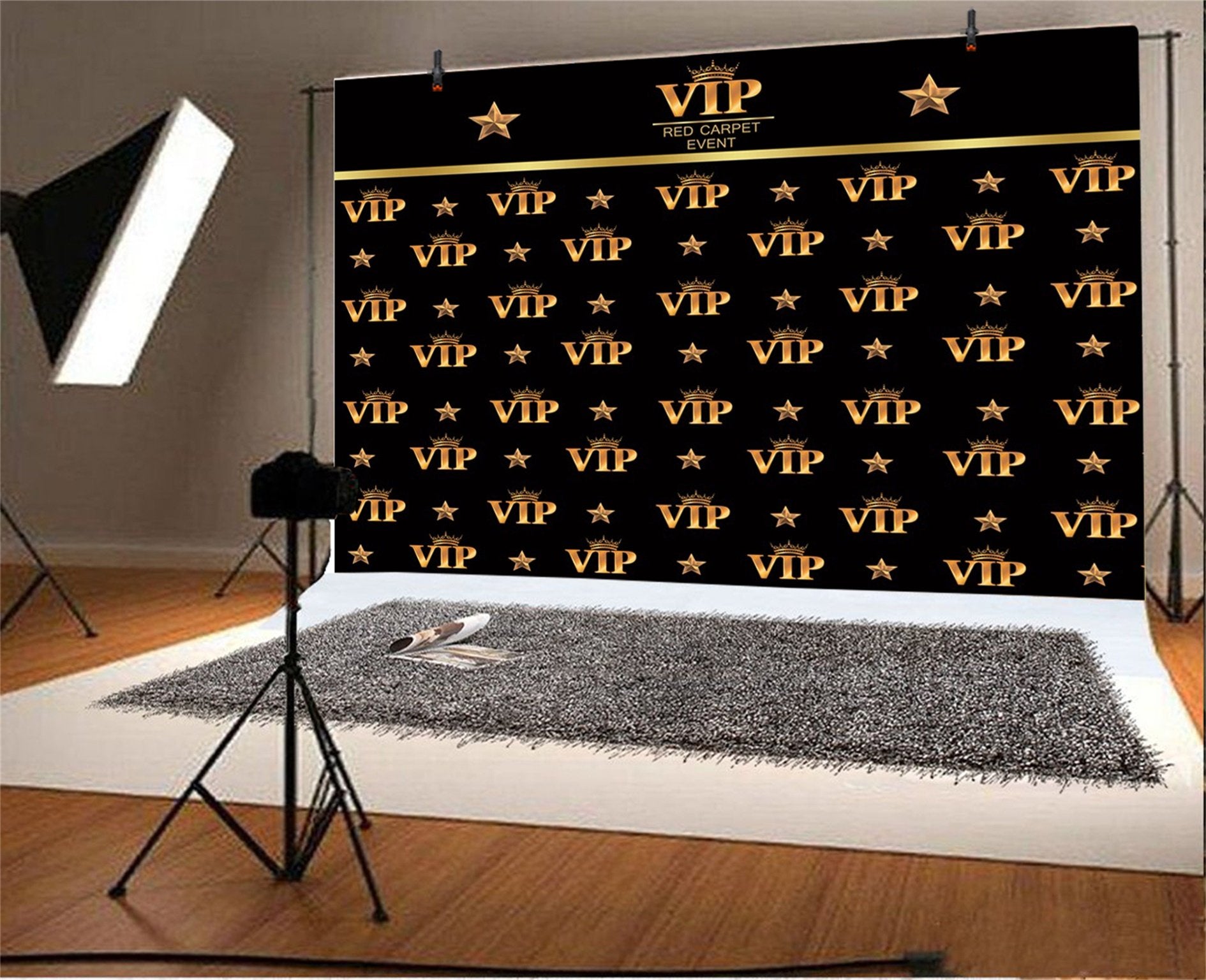 Aofoto 10X7Ft Vip Backdrop Red Carpet Party Decorations Photography Backdrops Black Gold Movie Theme Vip Star Stage Background Celebrity Prom Film Premiere Award Ceremony Birthday Photo Studio Props