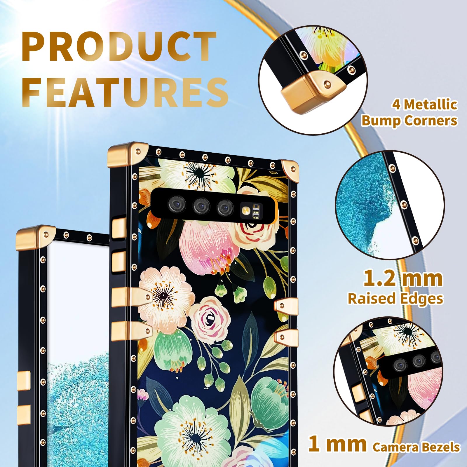 Loheckle For Samsung Galaxy S10 Case For Women, Designer Square Cases For Galaxy S10 With Ring Stand Holder And Lanyard, Stylish