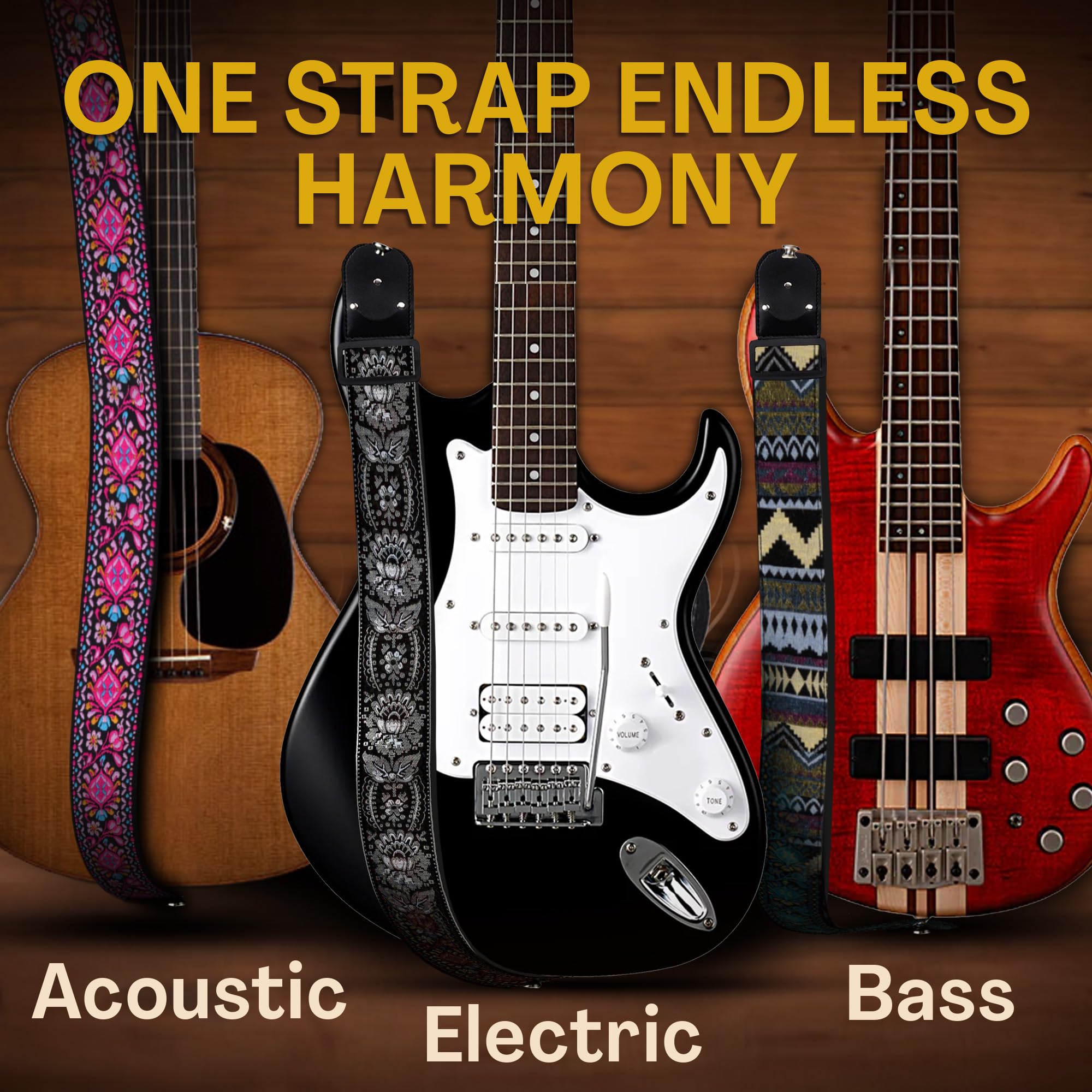 Art Tribute Guitar Strap For Acoustic, Electric And Bass Guitar, Adjustable Pink Woven Strap W/Free Bonus 2 Picks + Strap Locks